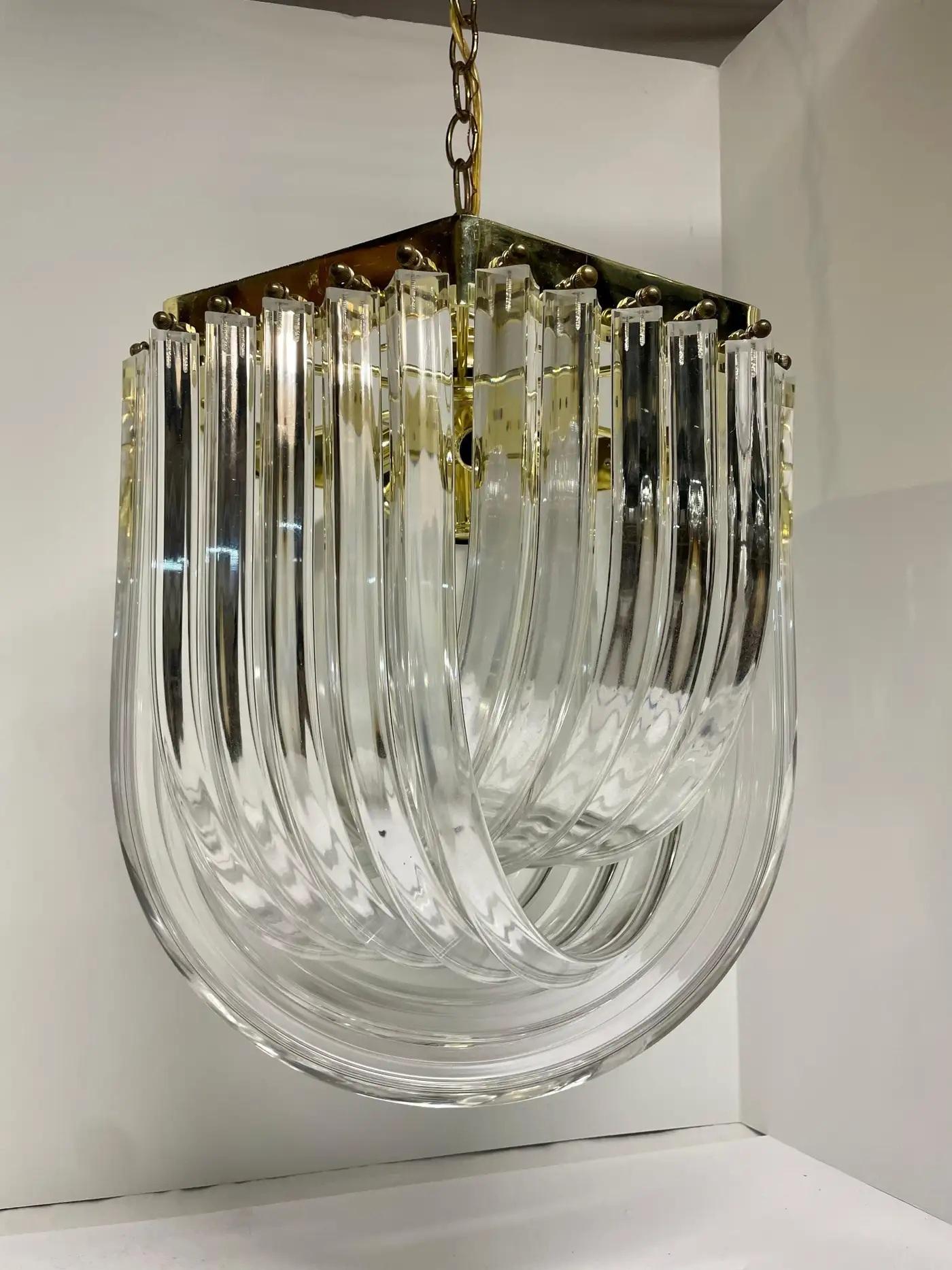 20th Century Vintage Bent Lucite Ribbon Chandelier