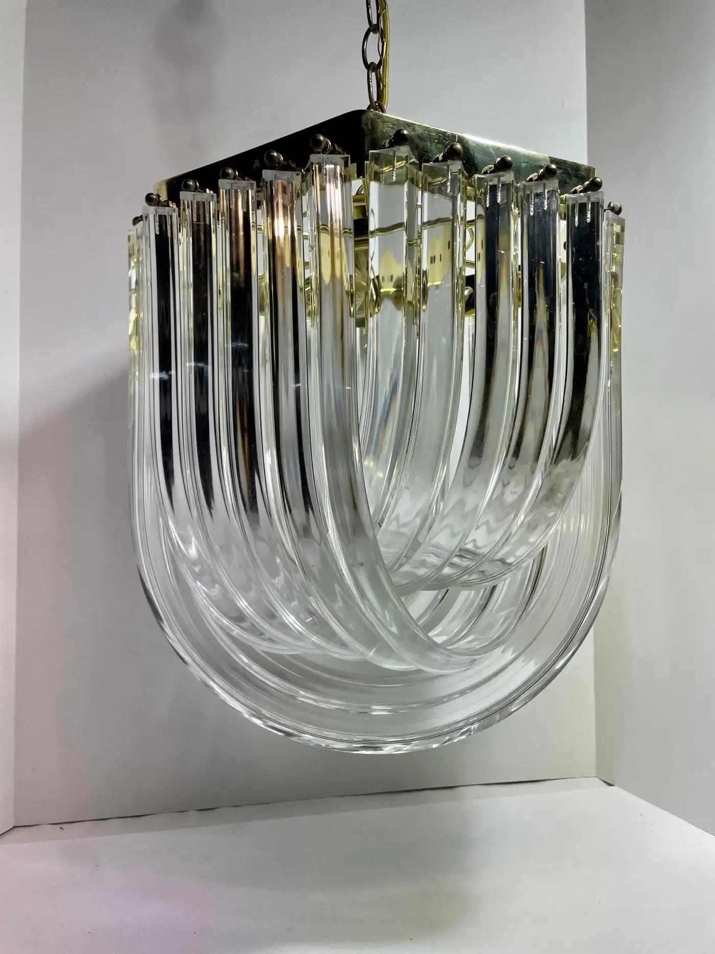 Vintage Bent Lucite Ribbon Chandelier 1