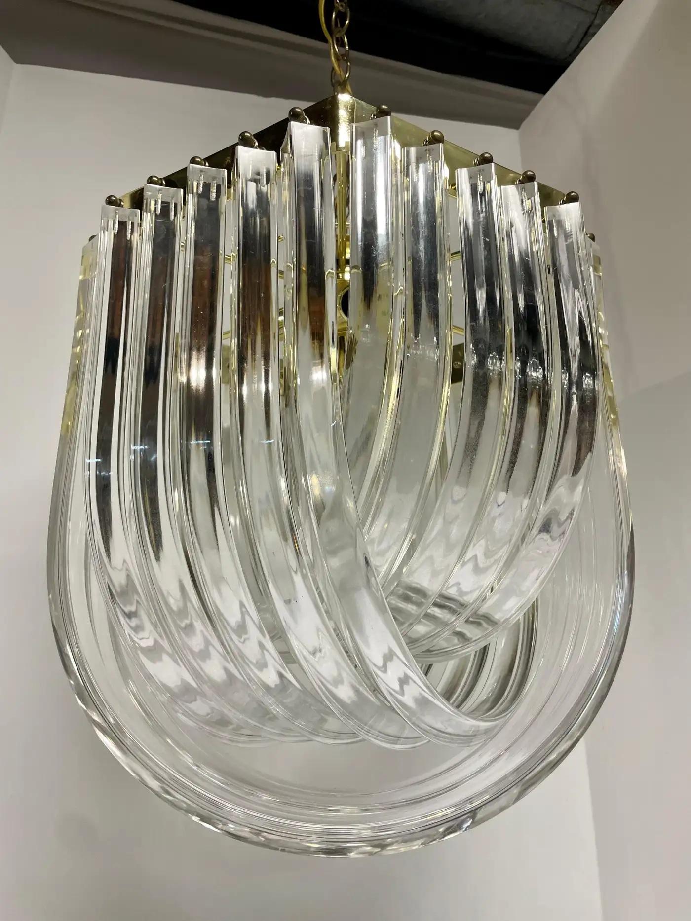 Vintage Bent Lucite Ribbon Chandelier 2