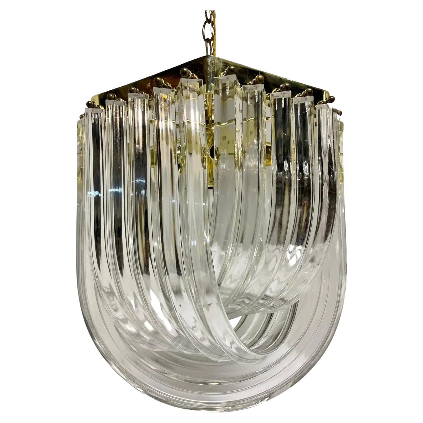 Vintage Bent Lucite Ribbon Chandelier