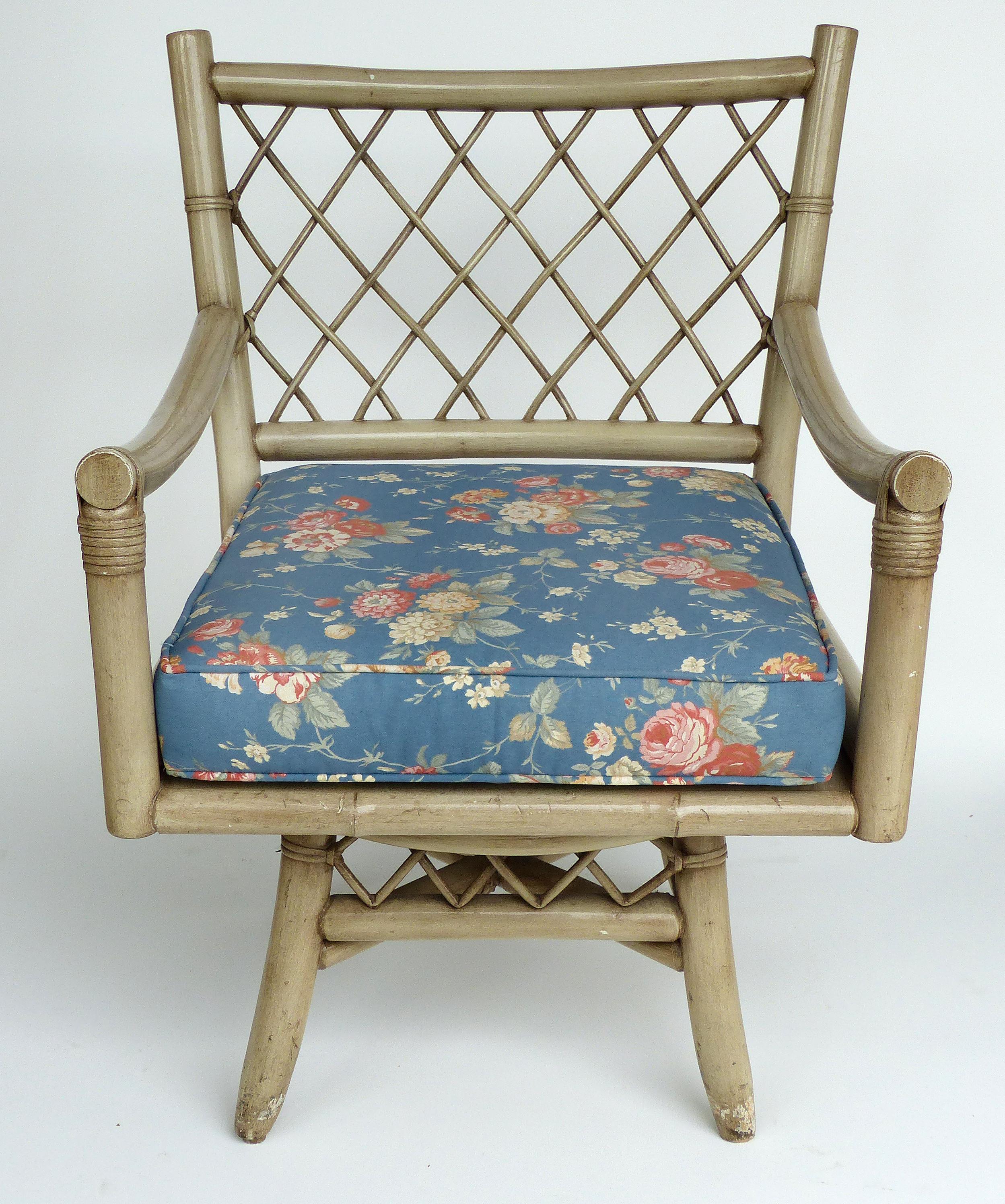 American Vintage Bent Rattan Armchairs with Loose Cushions, Two Pair Available