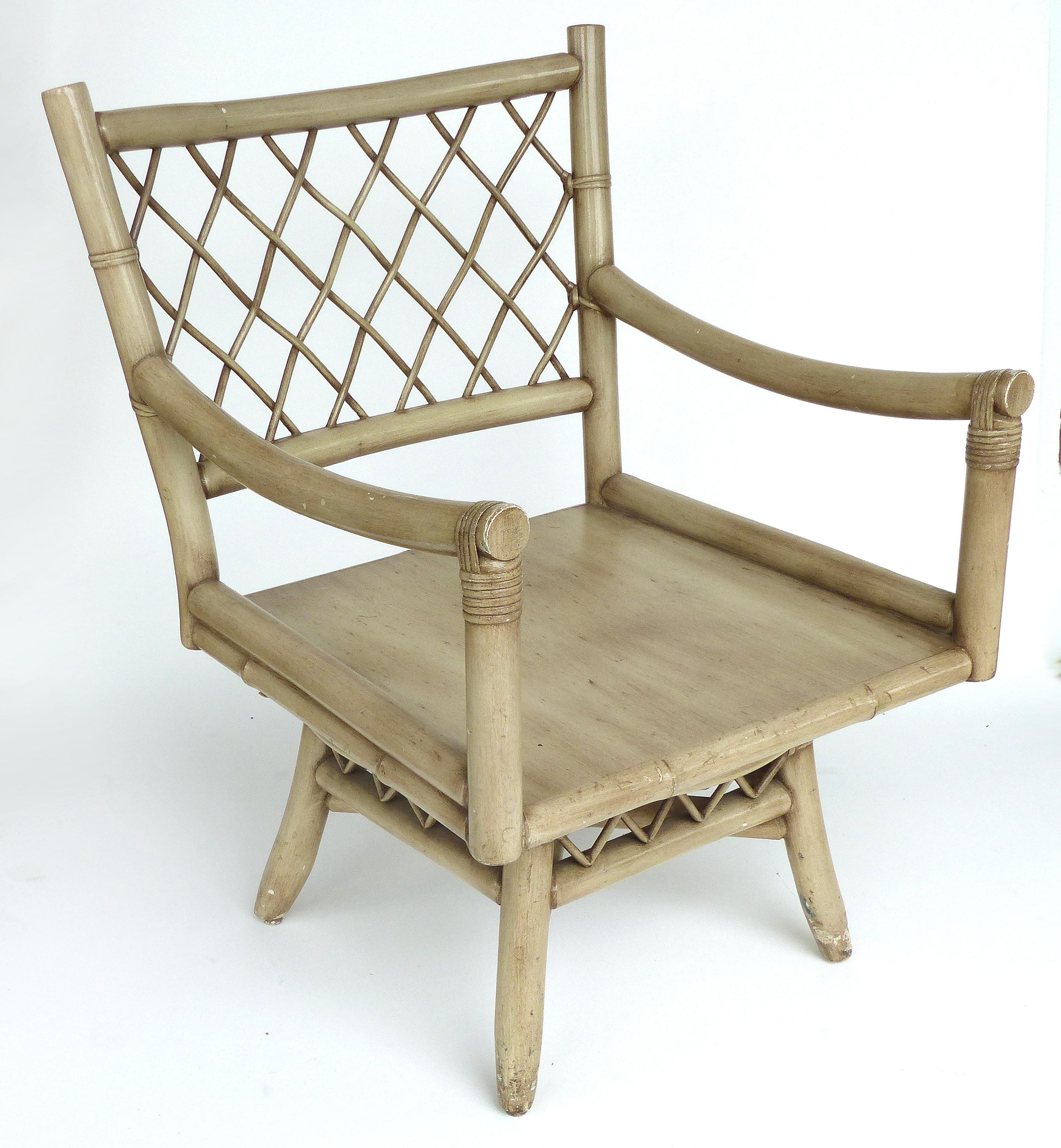 Vintage Bent Rattan Armchairs with Loose Cushions, Two Pair Available In Good Condition In Miami, FL