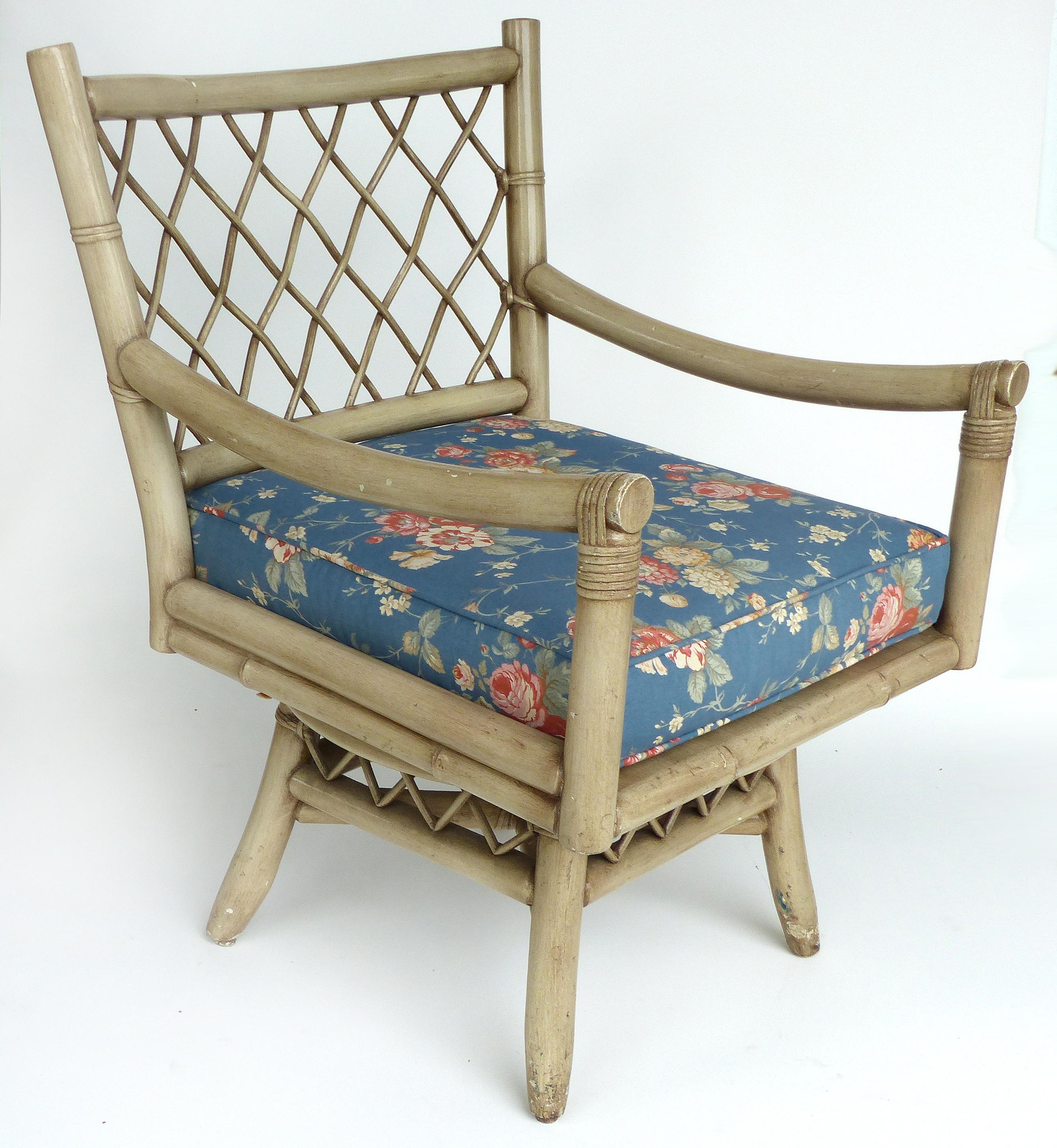 20th Century Vintage Bent Rattan Armchairs with Loose Cushions, Two Pair Available