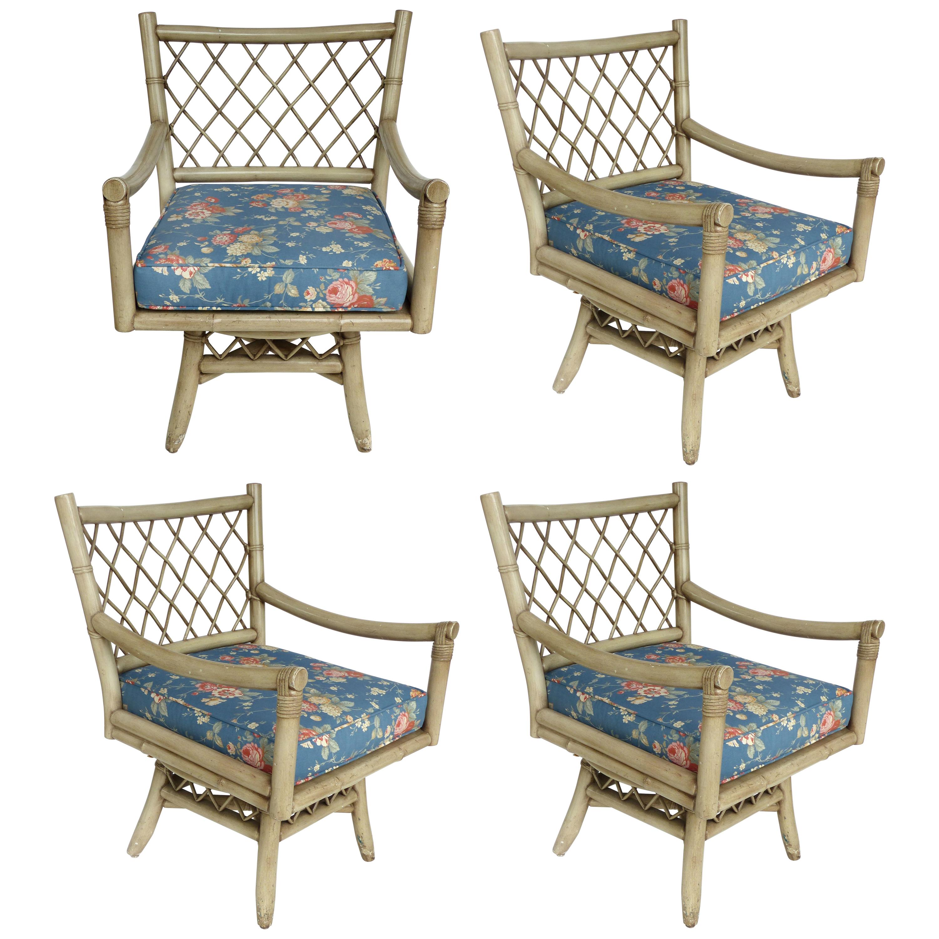Vintage Bent Rattan Armchairs with Loose Cushions, Two Pair Available