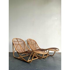Vintage Bent Rattan Chaise Lounge - A Pair