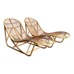 Chaise Lounge in rattan piegato vintage - Una coppia