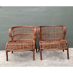 Vintage Bent Rattan Lounge Stühle - Ein Paar