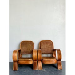 Pareja de tumbonas vintage de ratán curvado