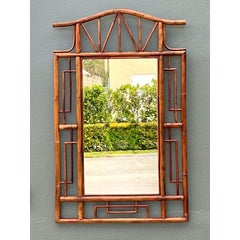 Vintage Bent Rattan Pagoda Mirror