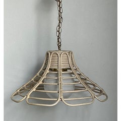 Vintage Bent Washed Rattan Chandelier