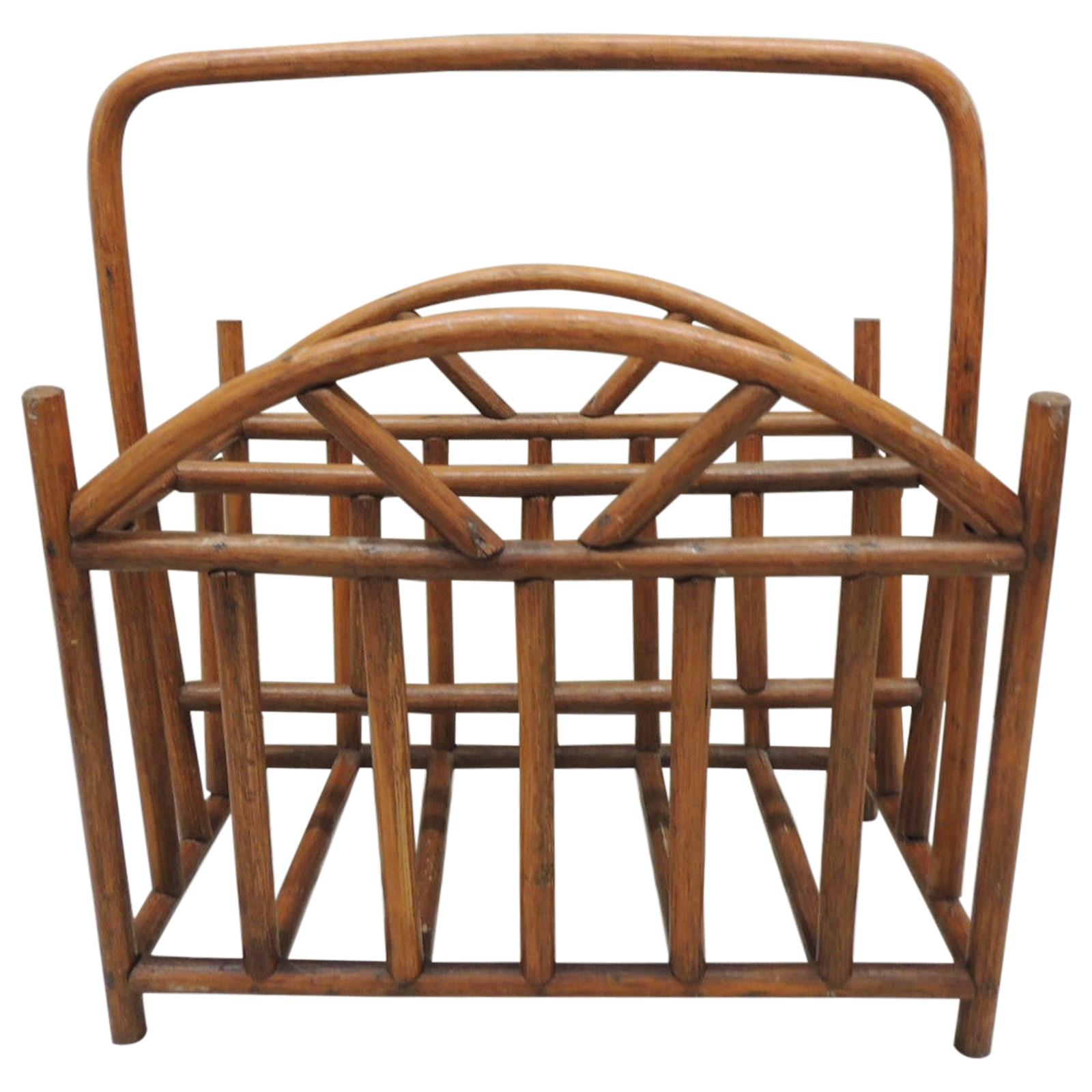 Vintage Bent Wood Artisanal Magazine Rack or Stand