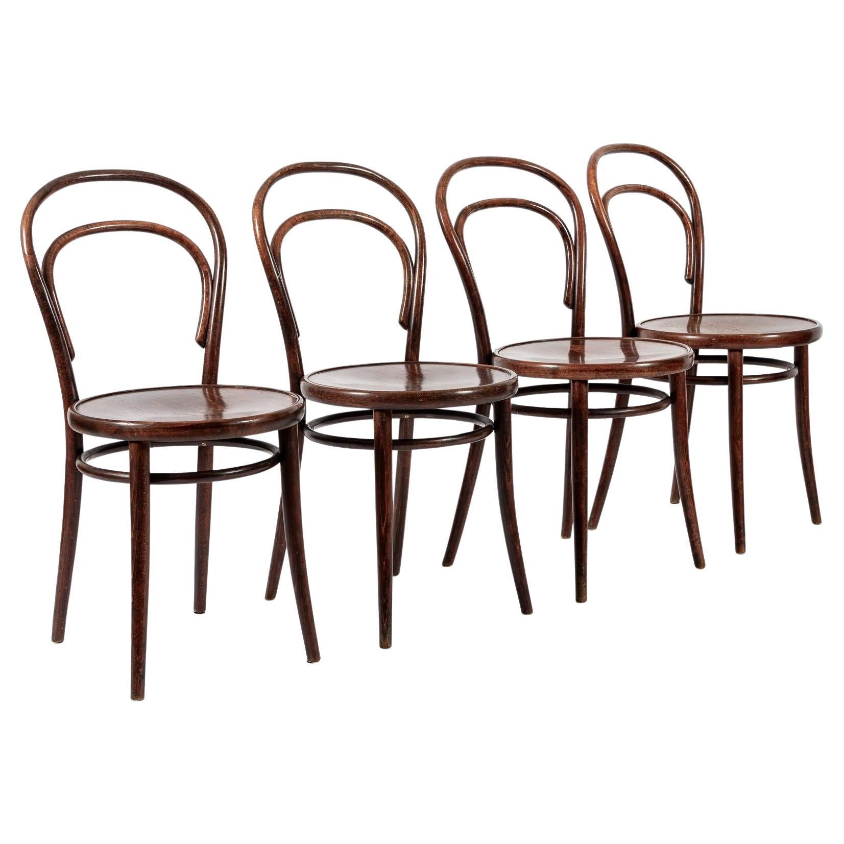 Vintage Bent Wood Cafe Bistro Chairs by Drevounia, Set of 4 im Angebot