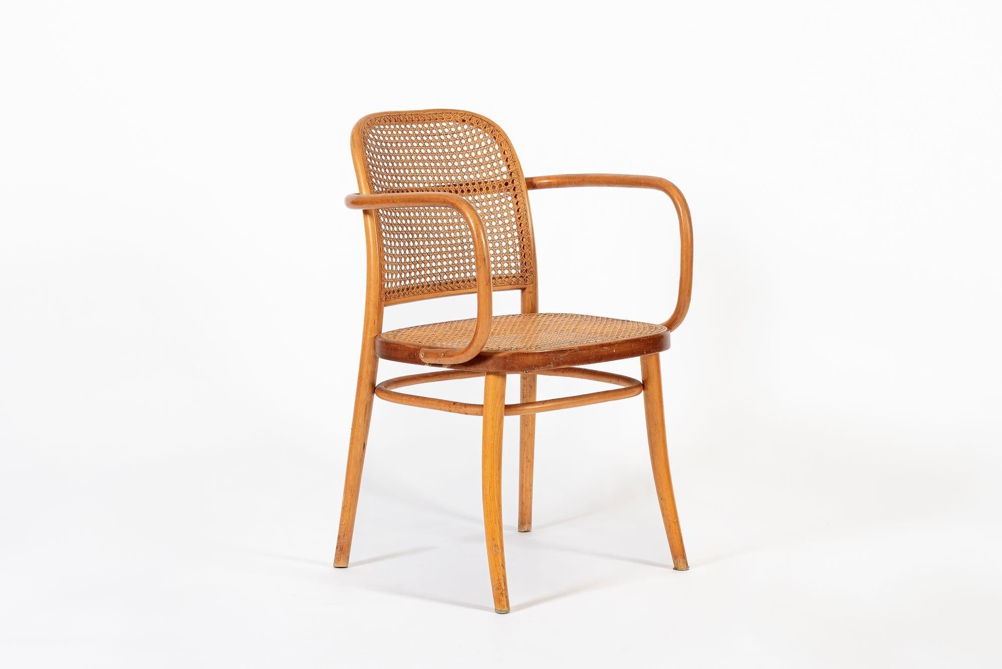 Vintage Bent Wood & Wicker Cafe Arm Chair by Josef Hoffman for Ligna For Sale 4
