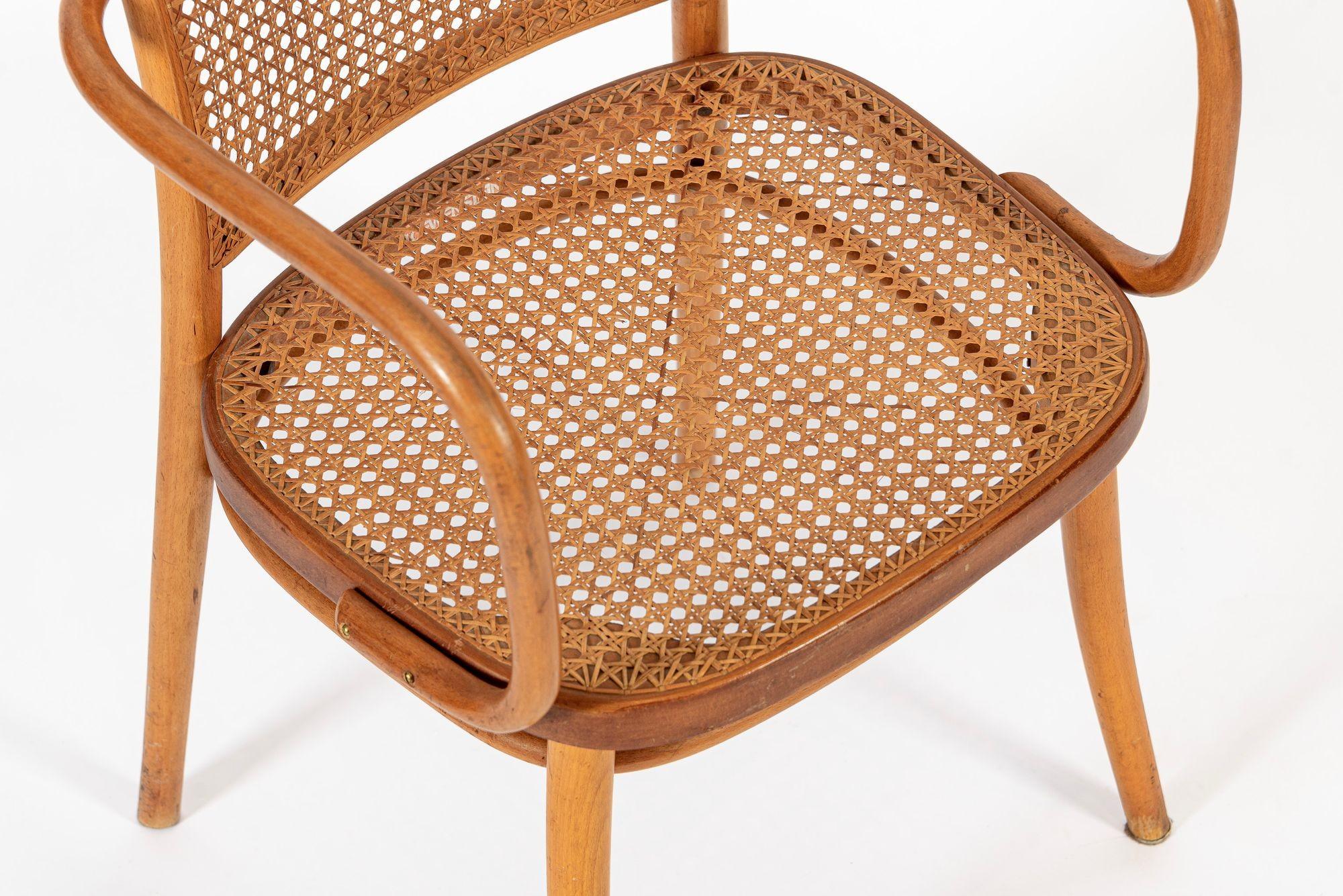 Vintage Bent Wood & Wicker Cafe Arm Chair by Josef Hoffman for Ligna For Sale 6