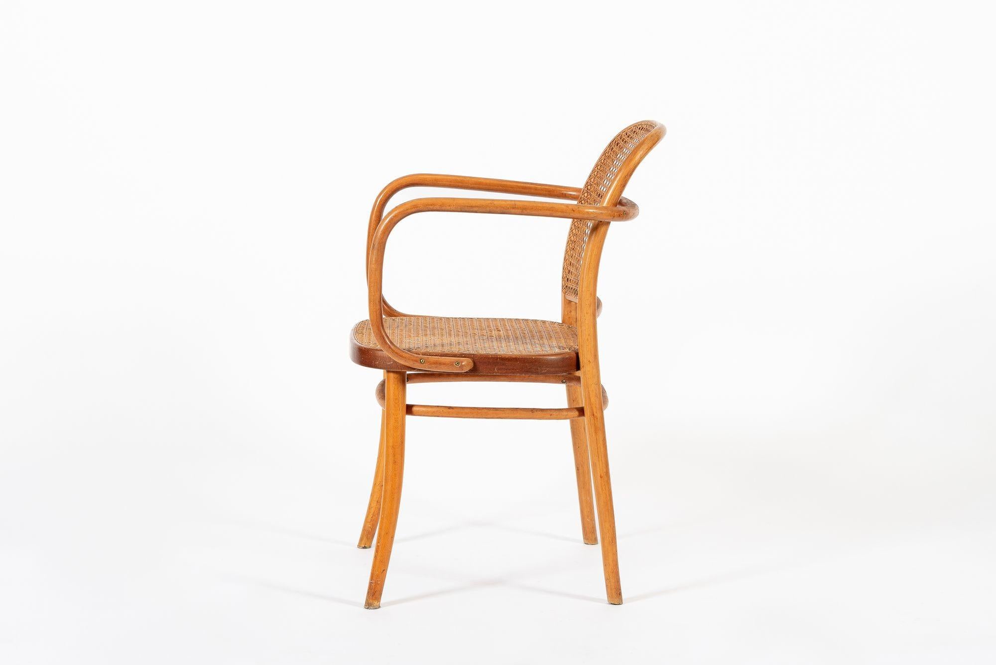 Austrian Vintage Bent Wood & Wicker Cafe Arm Chair by Josef Hoffman for Ligna For Sale