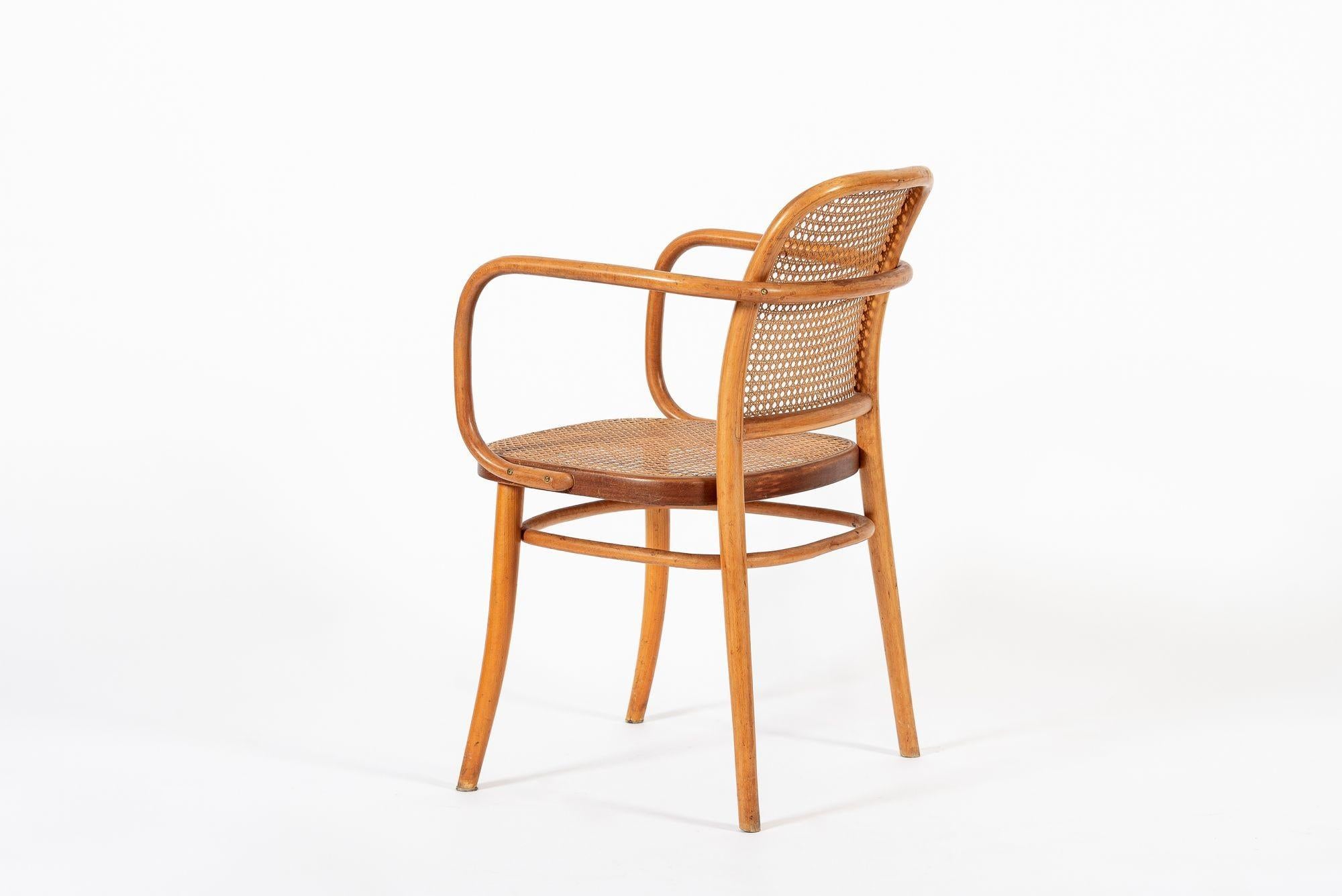 Vintage Bent Wood & Wicker Cafe Arm Chair by Josef Hoffman for Ligna In Good Condition For Sale In Detroit, MI