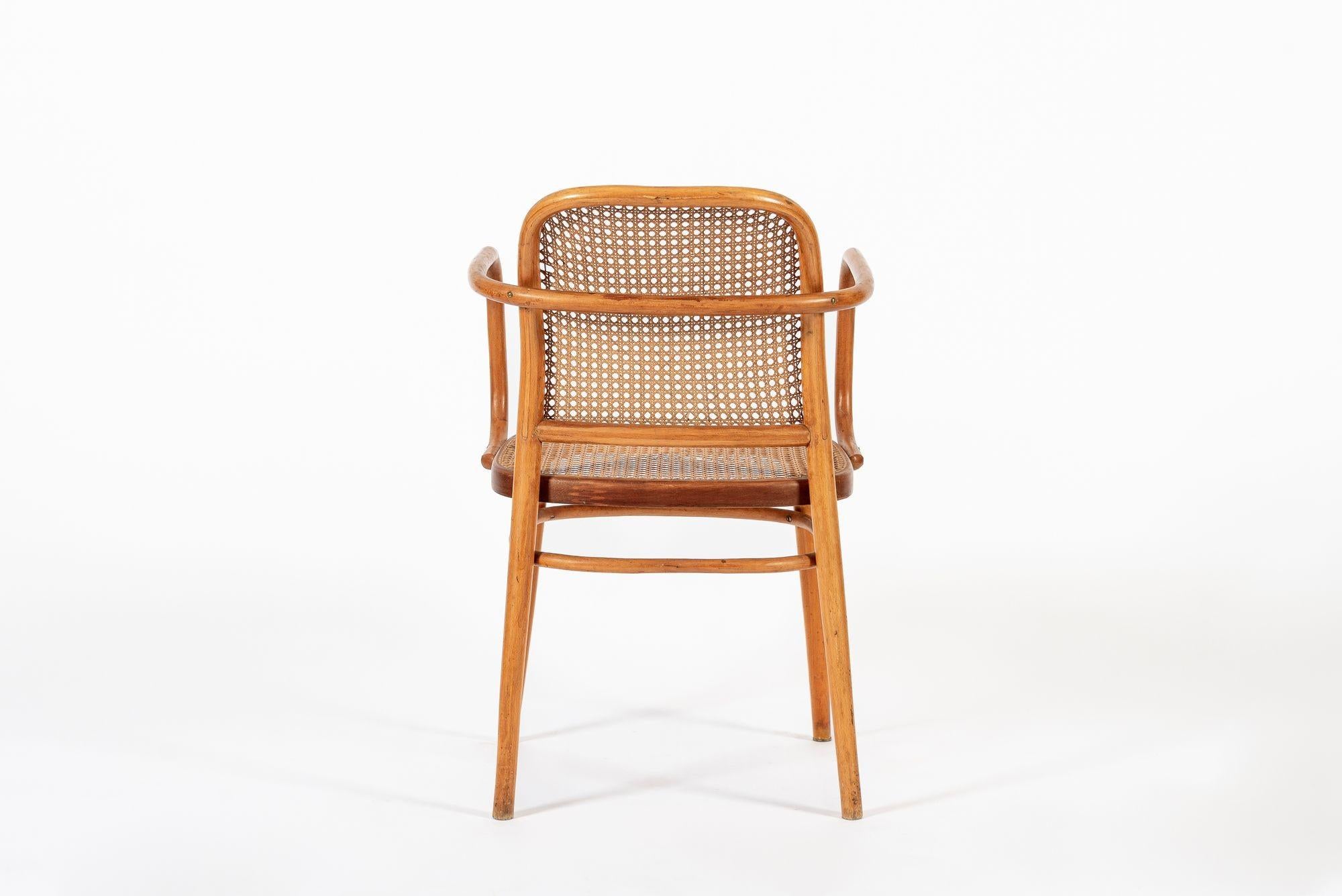 Mid-20th Century Vintage Bent Wood & Wicker Cafe Arm Chair by Josef Hoffman for Ligna For Sale