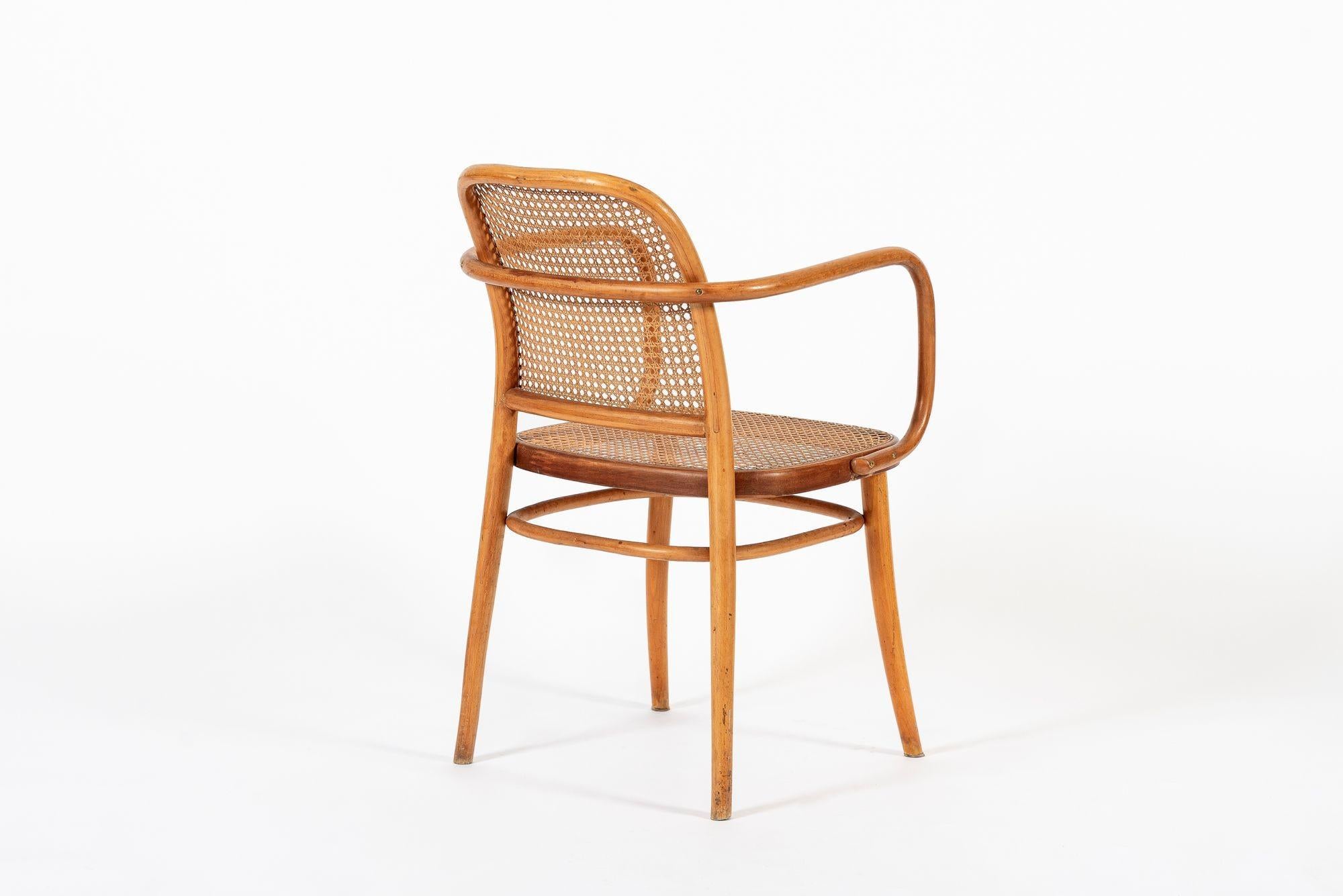 Cane Vintage Bent Wood & Wicker Cafe Arm Chair by Josef Hoffman for Ligna For Sale