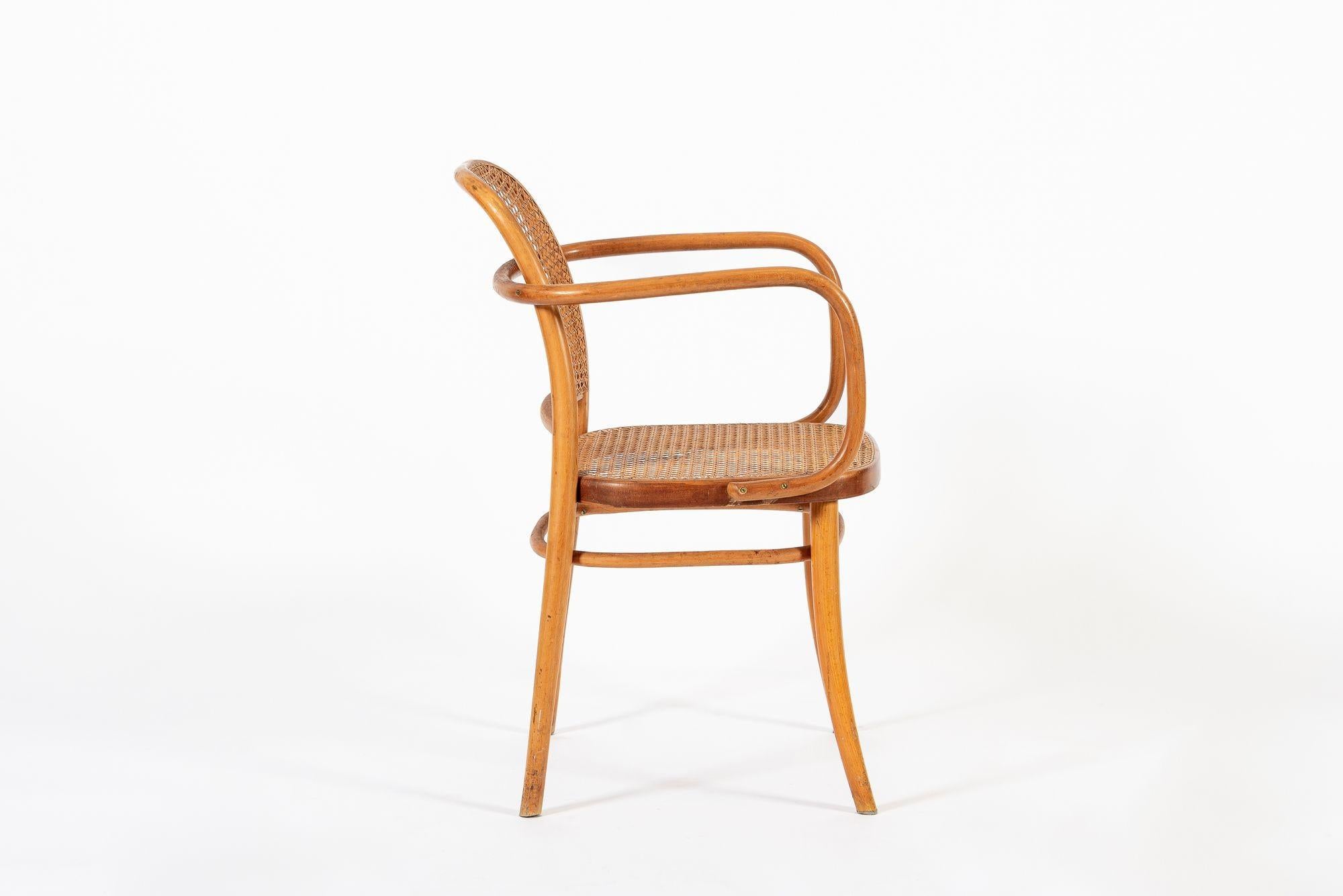 Vintage Bent Wood & Wicker Cafe Arm Chair by Josef Hoffman for Ligna For Sale 1
