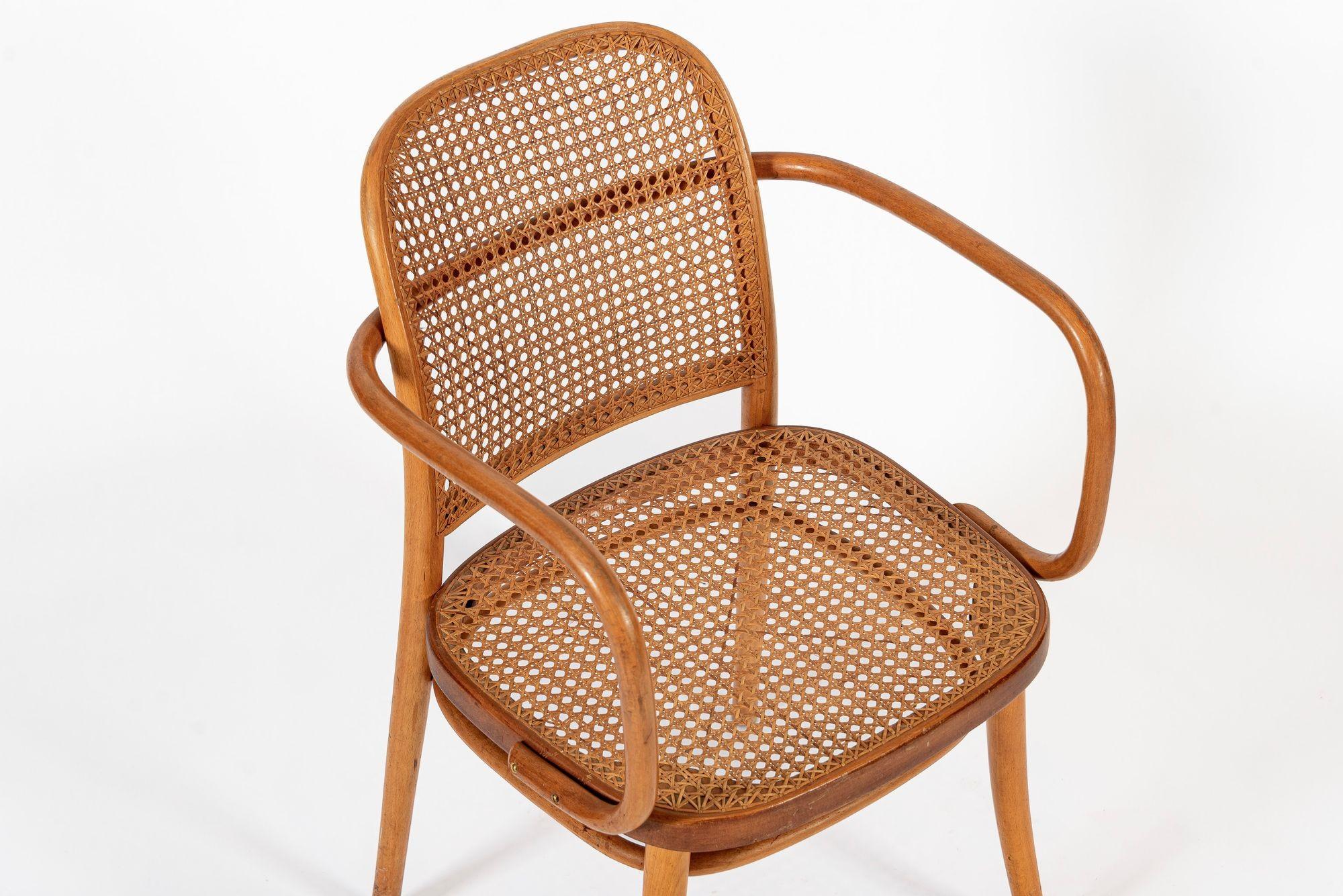 Vintage Bent Wood & Wicker Cafe Arm Chair by Josef Hoffman for Ligna For Sale 2