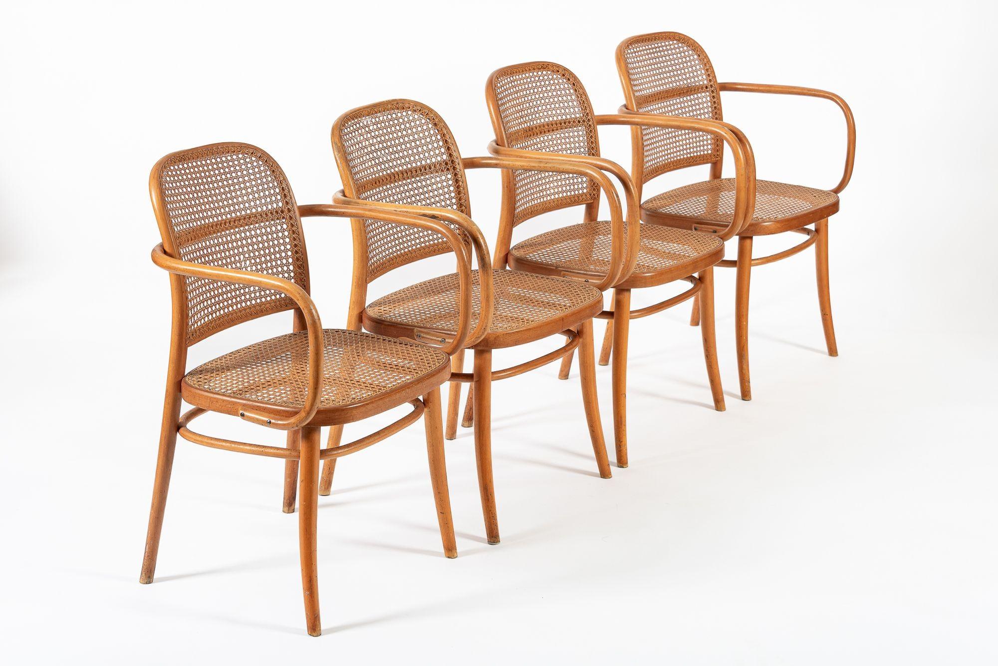 Cafe-Stühle aus gebogenem Holz und Korbweide von Josef Hoffman für Ligna, Vintage im Angebot 4