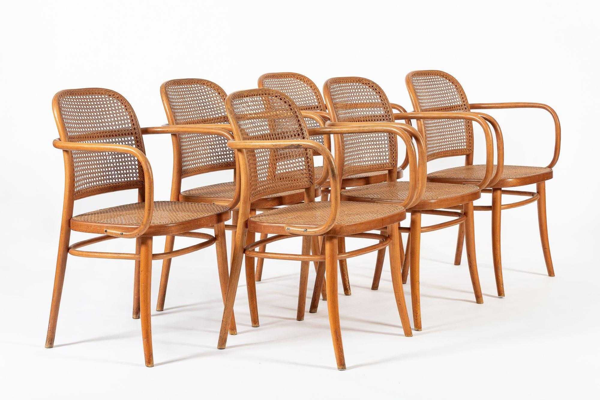 Sedie da caffè vintage in legno e vimini di Josef Hoffman per Lignae in vendita 5