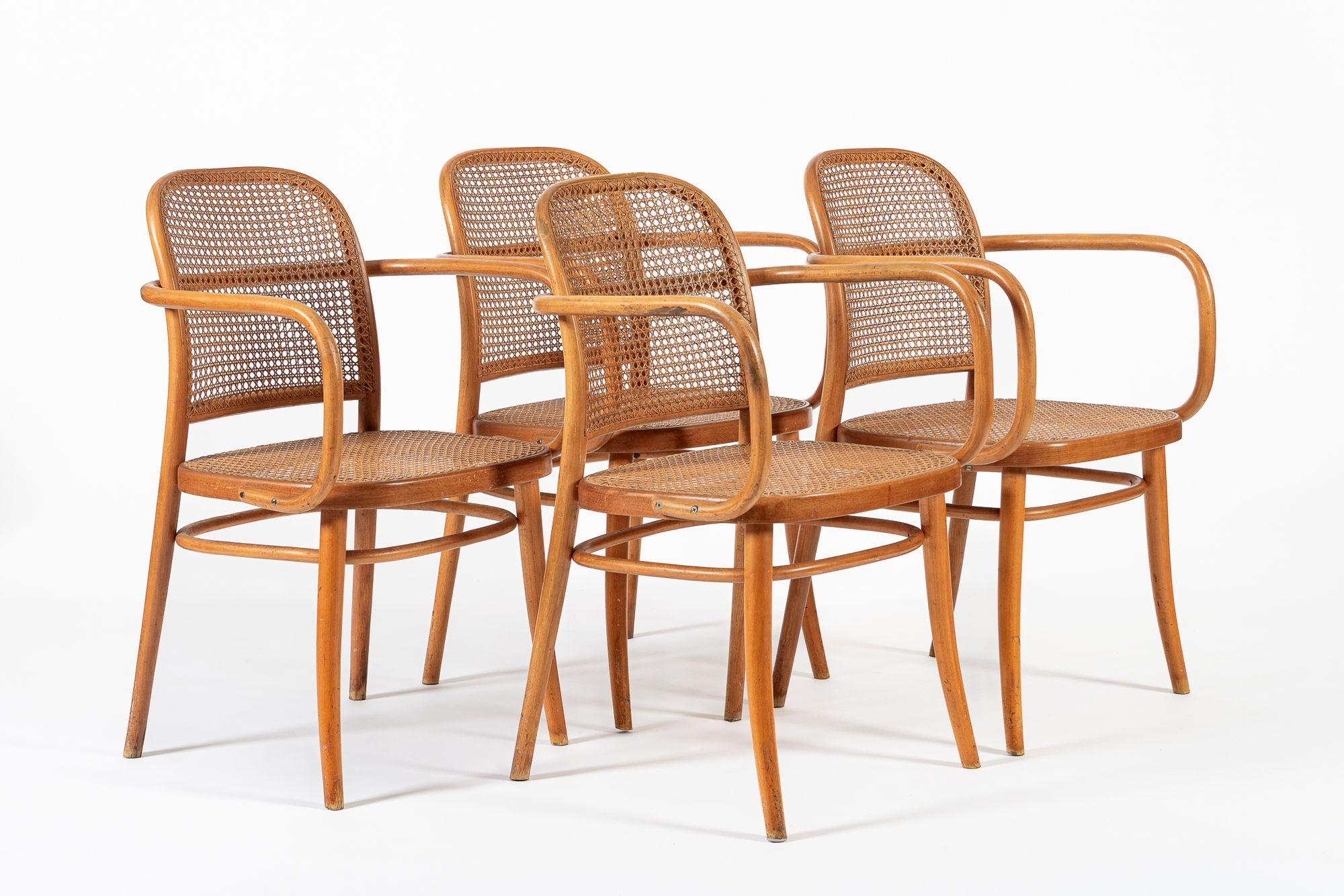 Cafe-Stühle aus gebogenem Holz und Korbweide von Josef Hoffman für Ligna, Vintage im Angebot 6