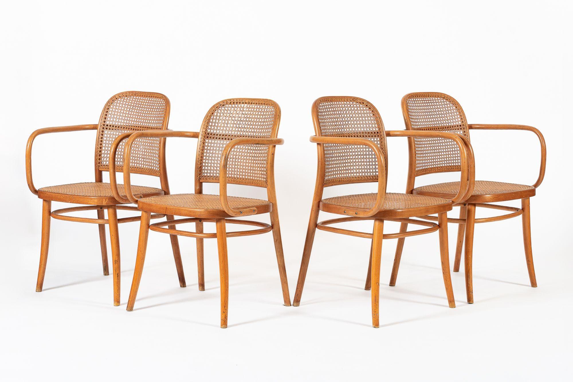 Cafe-Stühle aus gebogenem Holz und Korbweide von Josef Hoffman für Ligna, Vintage (Österreichisch) im Angebot