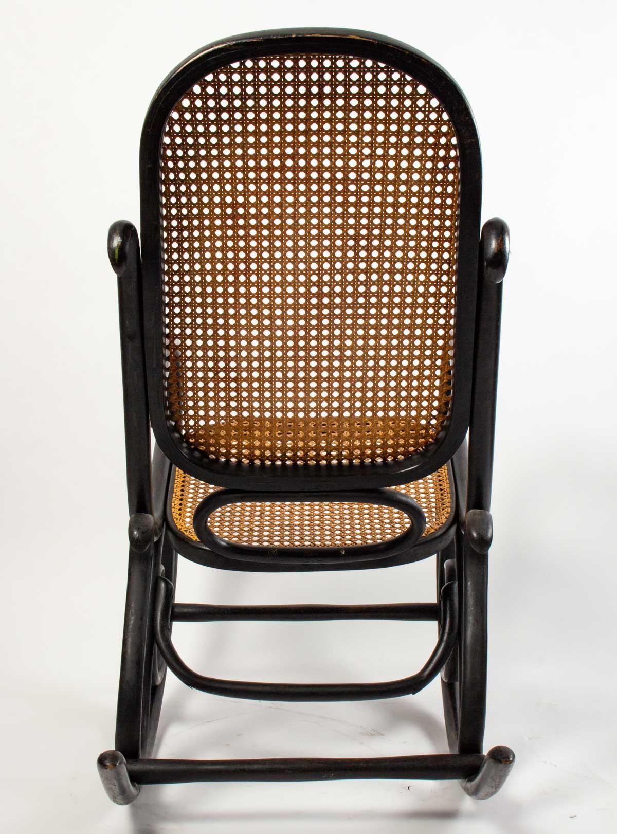 European Vintage Bentwood and Black Stained Rocking Chair