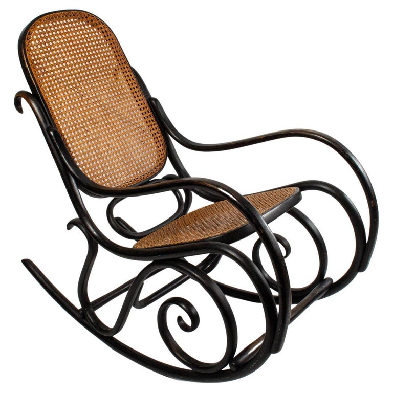 Vintage Bentwood and Black Stained Rocking Chair For Sale at 1stDibs