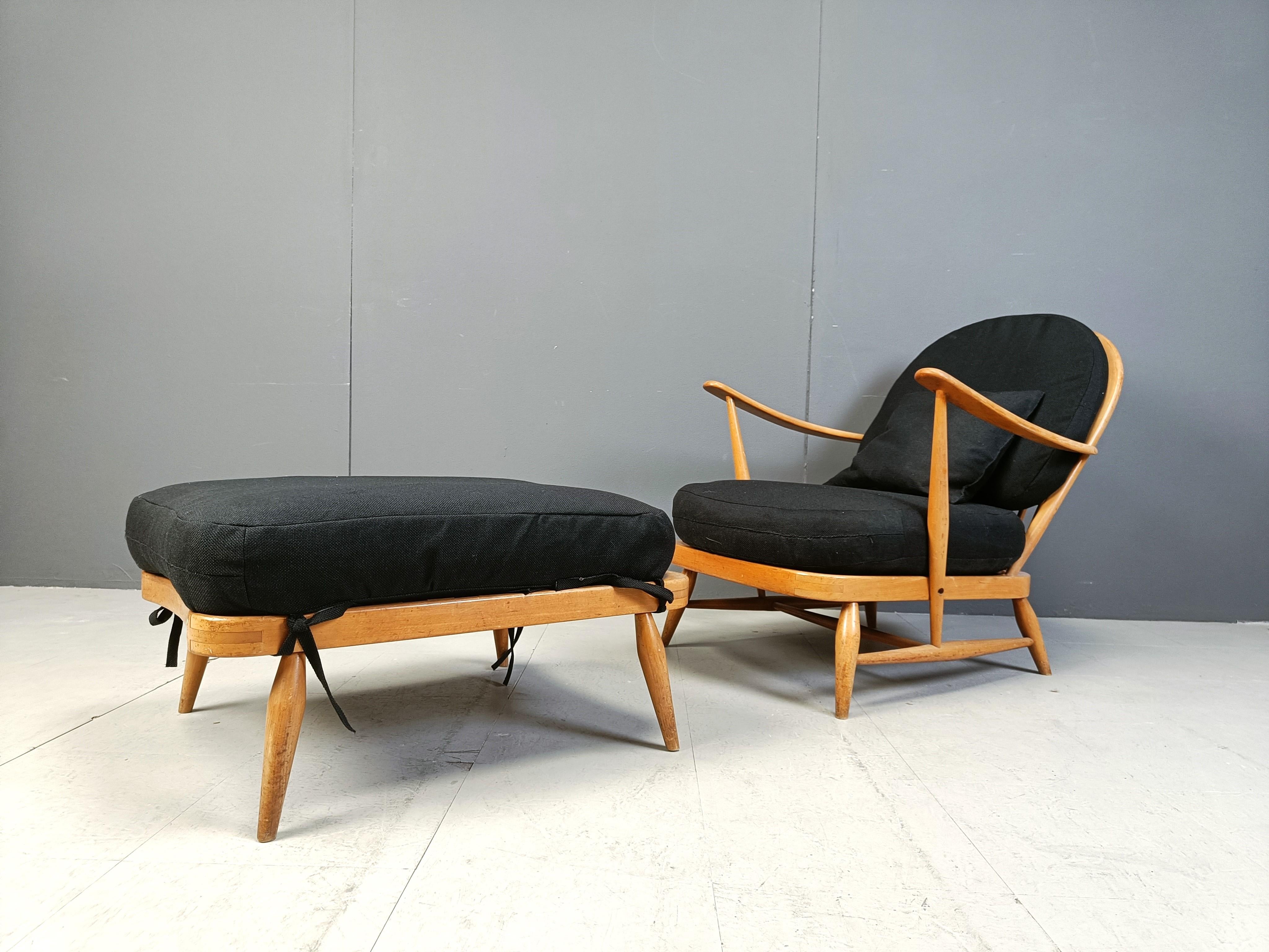 Mid-20th Century Vintage bentwood armchair and footstool by Ercol, 1960s