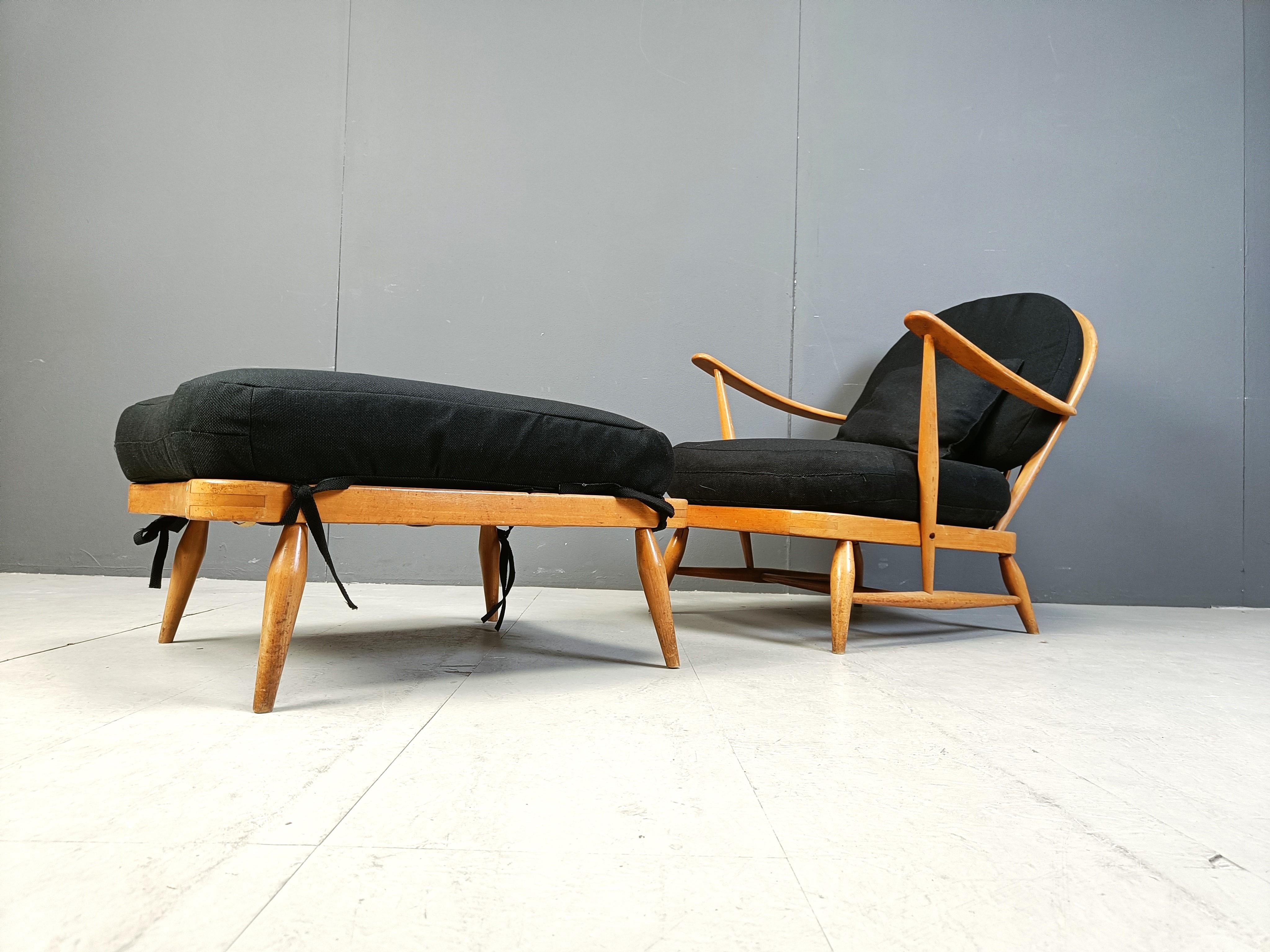 Fabric Vintage bentwood armchair and footstool by Ercol, 1960s