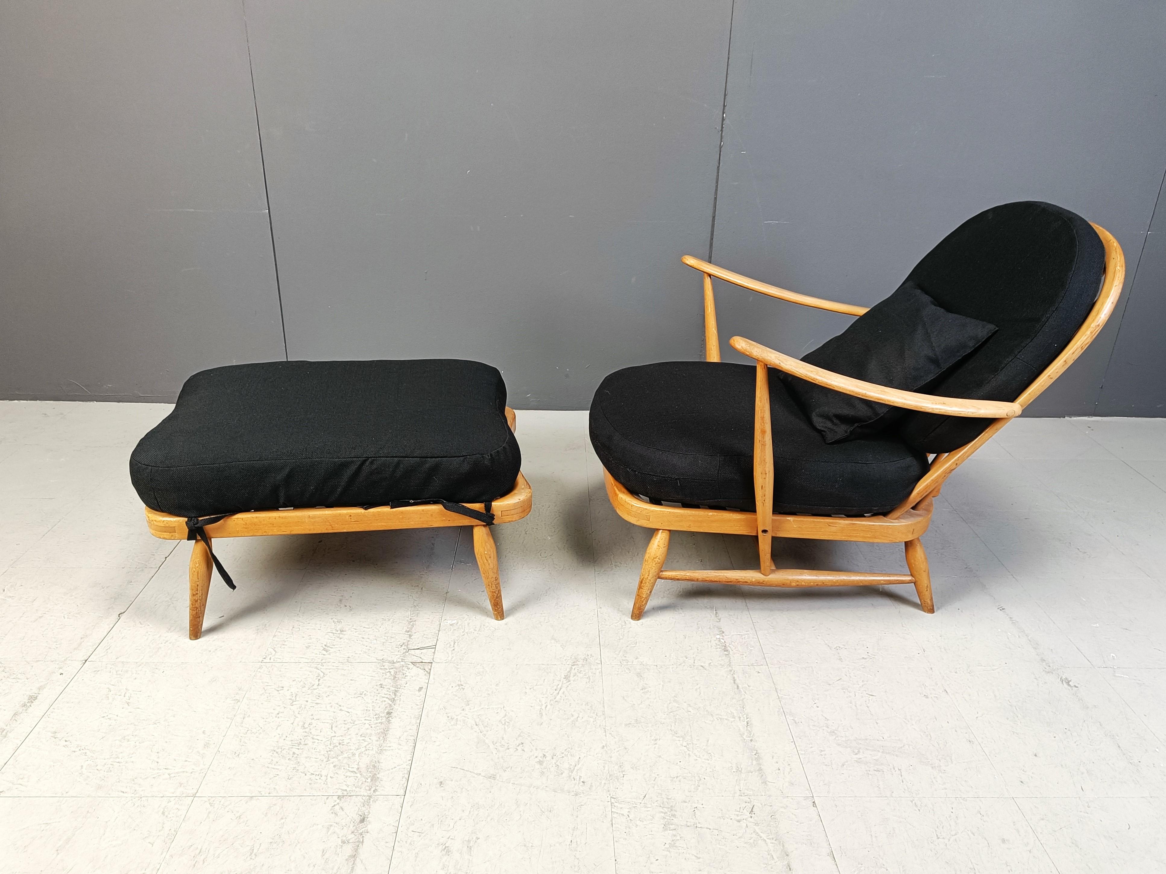 Vintage bentwood armchair and footstool by Ercol, 1960s 1