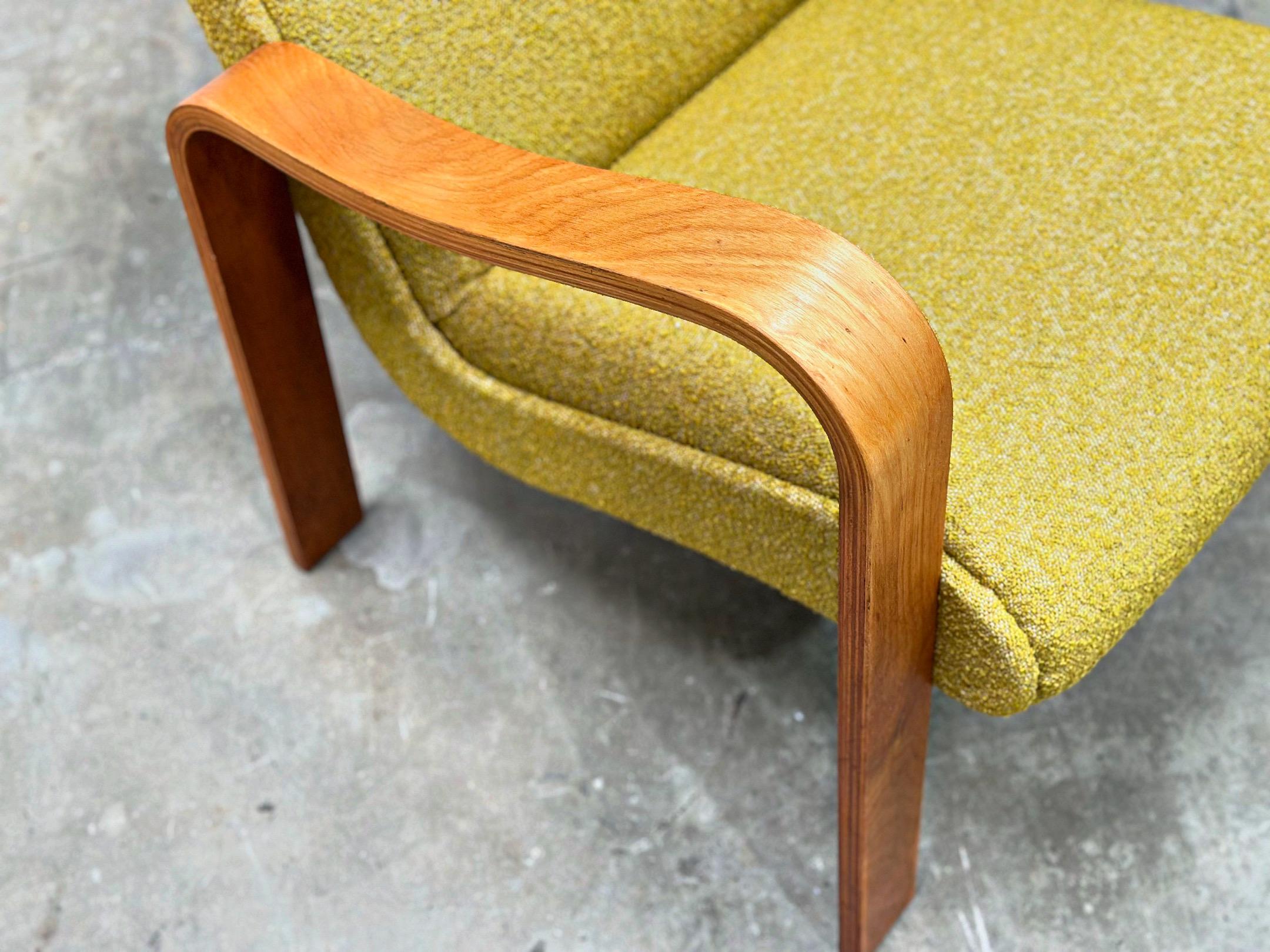 Mid-Century Modern Vintage Bentwood Armchair by Thonet - Circa 1950s - Chartreuse Boucle