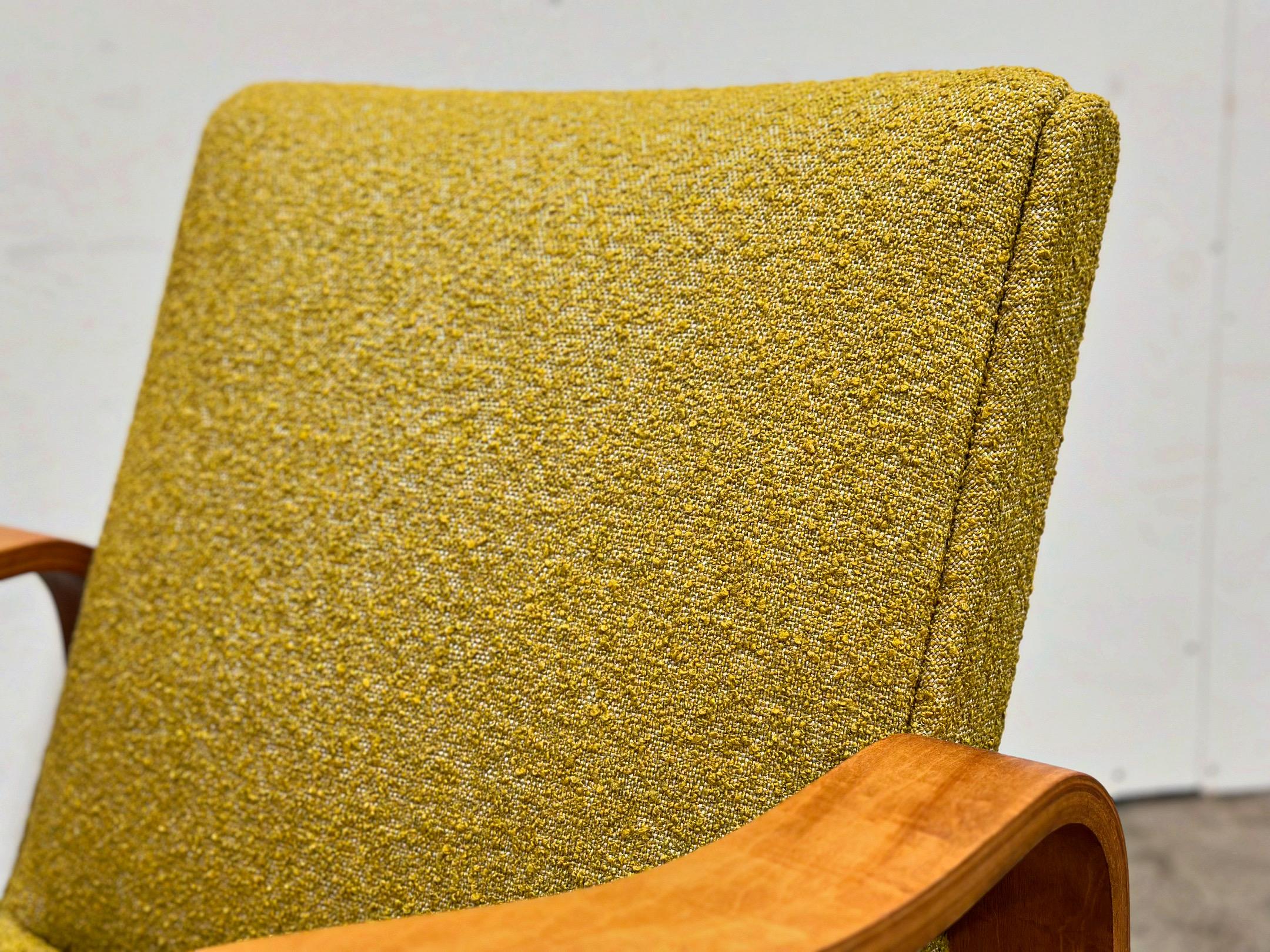 American Vintage Bentwood Armchair by Thonet - Circa 1950s - Chartreuse Boucle