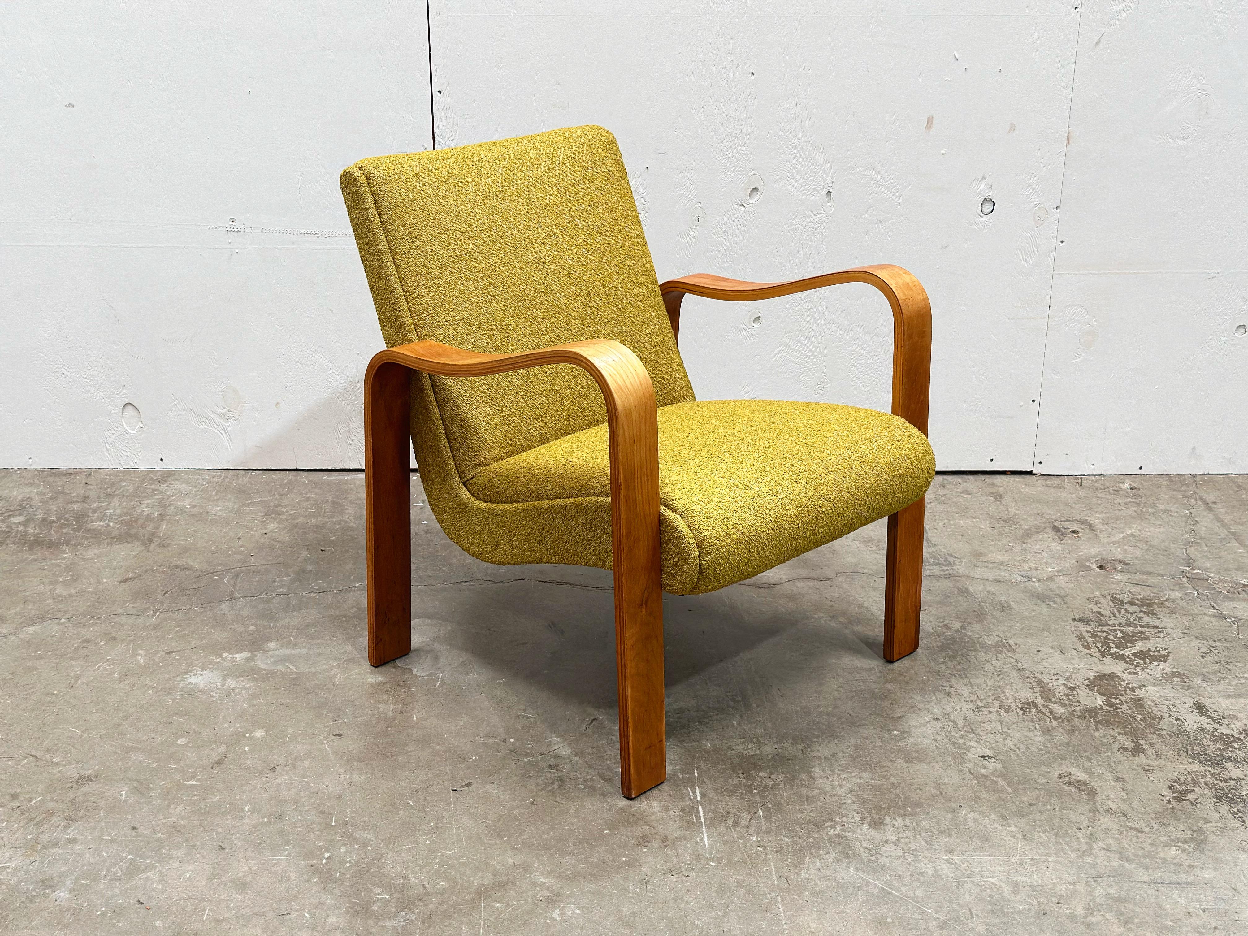 Vintage Bentwood Armchair by Thonet - Circa 1950s - Chartreuse Boucle In Good Condition In Decatur, GA