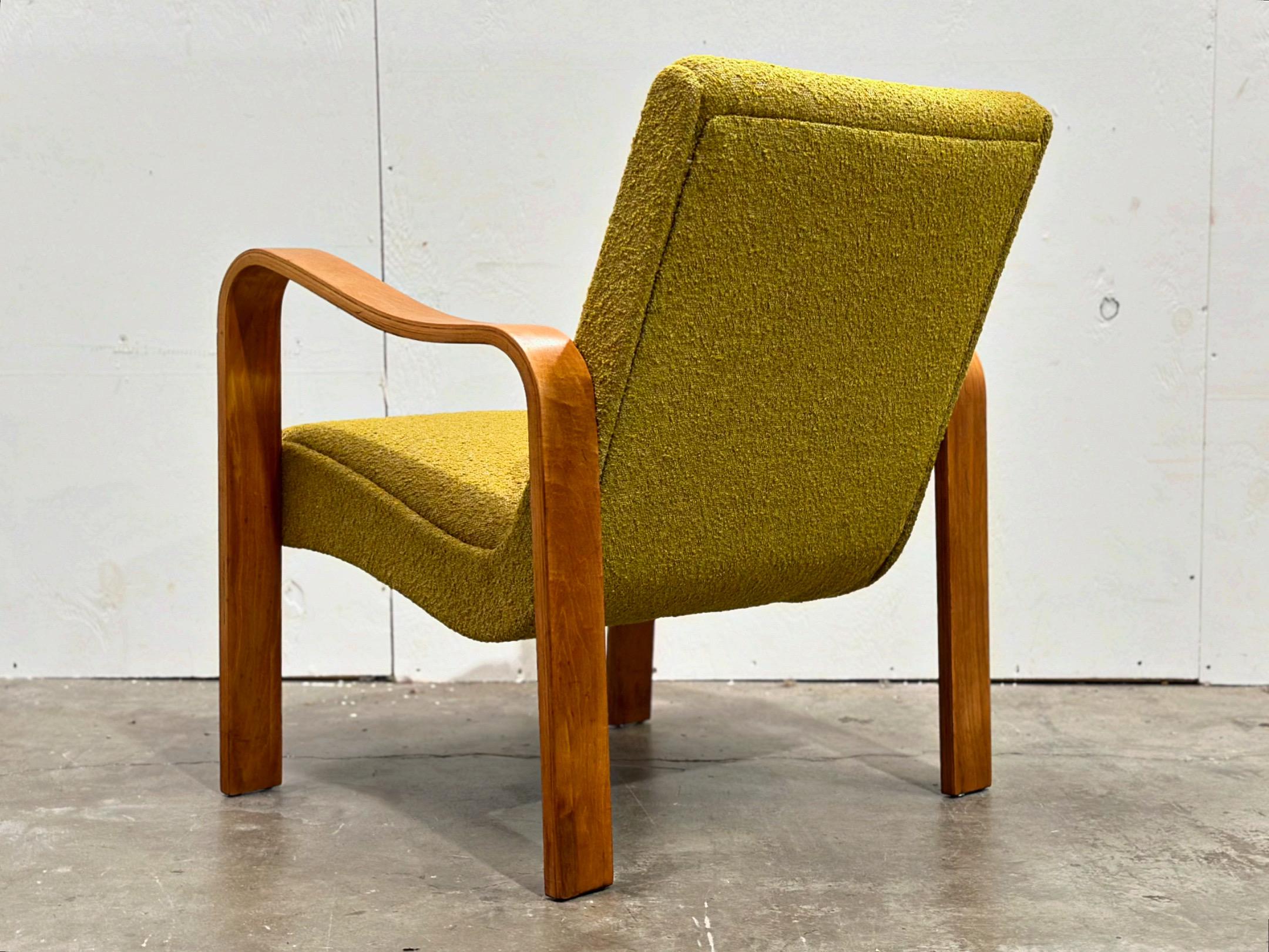 Mid-20th Century Vintage Bentwood Armchair by Thonet - Circa 1950s - Chartreuse Boucle