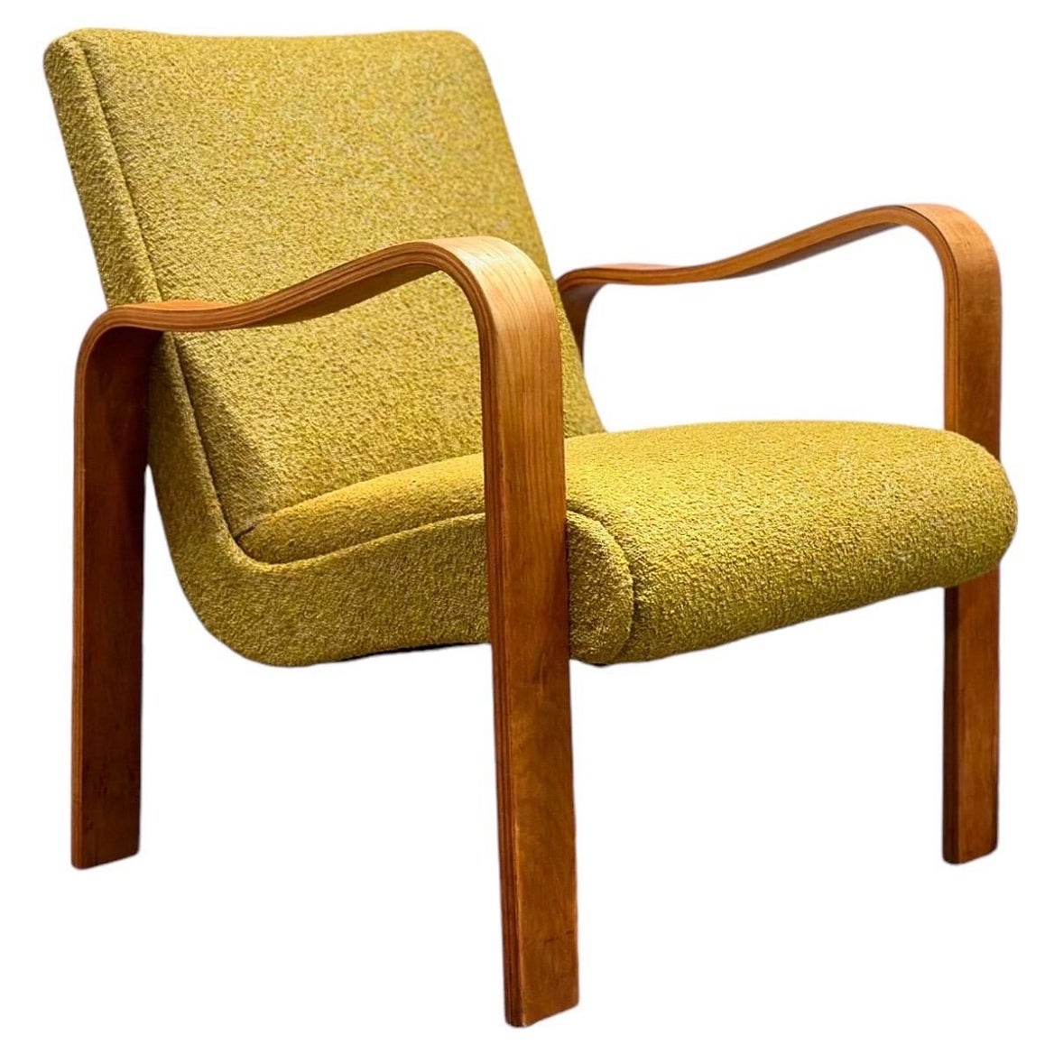 Vintage Bentwood Armchair by Thonet - Circa 1950s - Chartreuse Boucle
