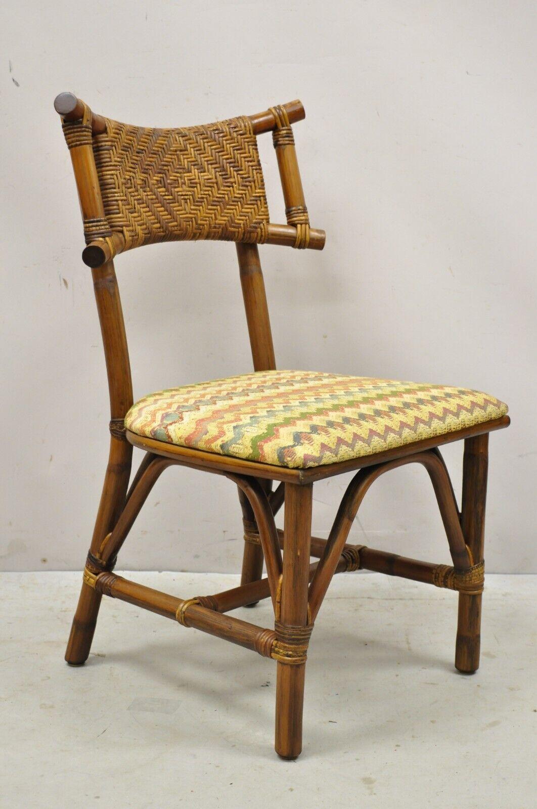 Vintage Bentwood Bamboo Rattan Tiki Hollywood Regency dining chairs - Set of 4. Item features (4) Side chairs, bentwood frames, rattan wrapped backs, very nice vintage set, great style and form. Circa Mid to late 20th Century. Measurements: 35