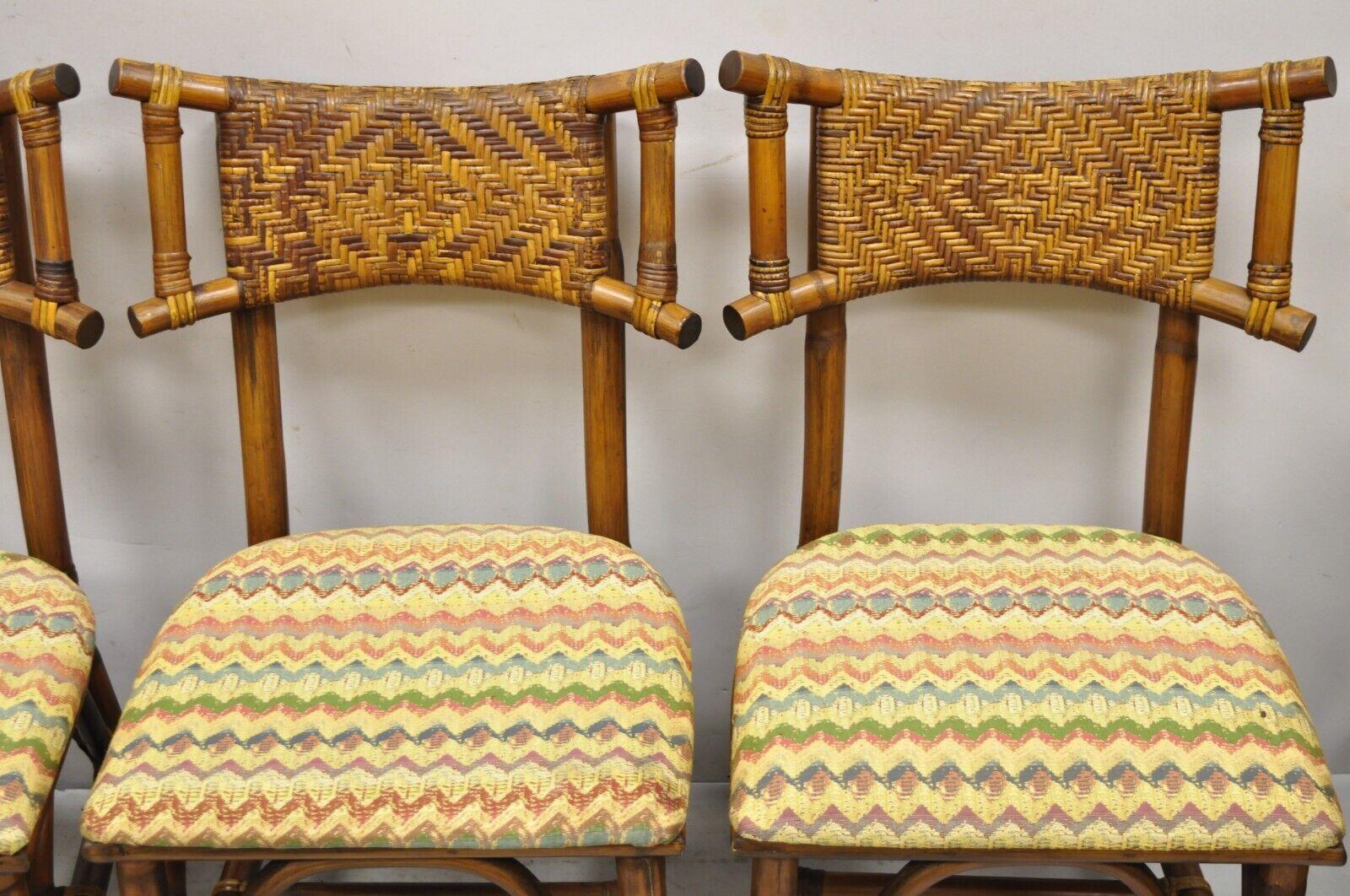 Vintage Bentwood Bamboo Rattan Tiki Hollywood Regency Dining Chairs, Set of 4 1