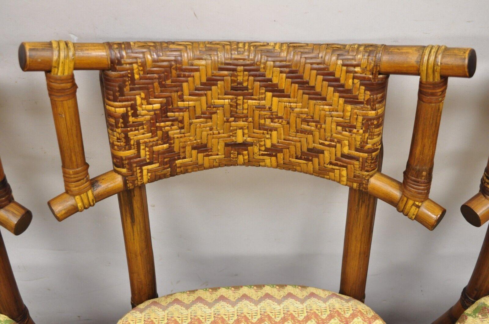 Vintage Bentwood Bamboo Rattan Tiki Hollywood Regency Dining Chairs, Set of 4 2