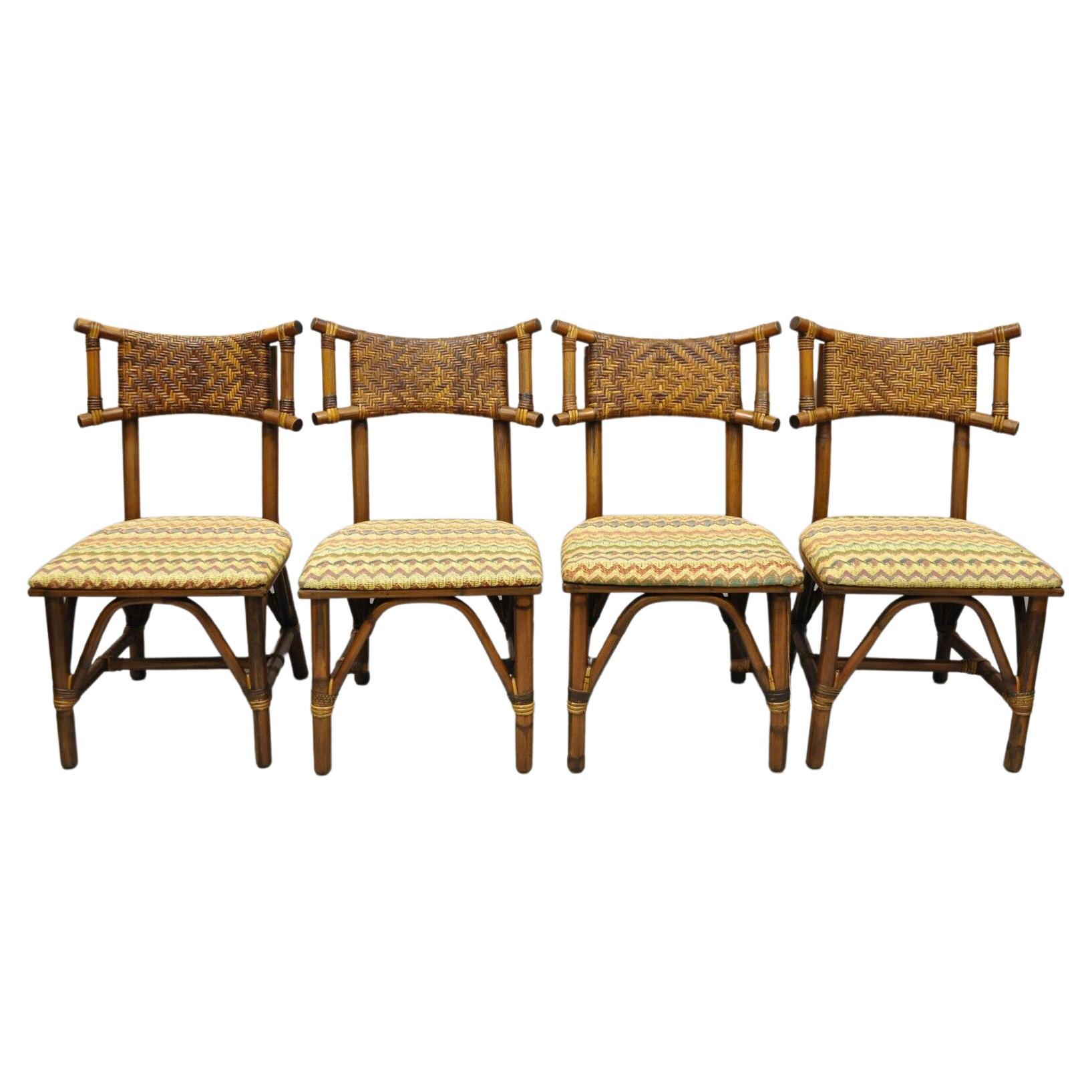 Vintage Bentwood Bamboo Rattan Tiki Hollywood Regency Dining Chairs, Set of 4