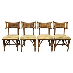 Used Bentwood Bamboo Rattan Tiki Hollywood Regency Dining Chairs, Set of 4