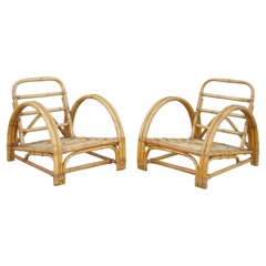 Vintage Bentwood Bamboo Strand Tiki Rattan Sculptural Club Lounge Chair, a Pair