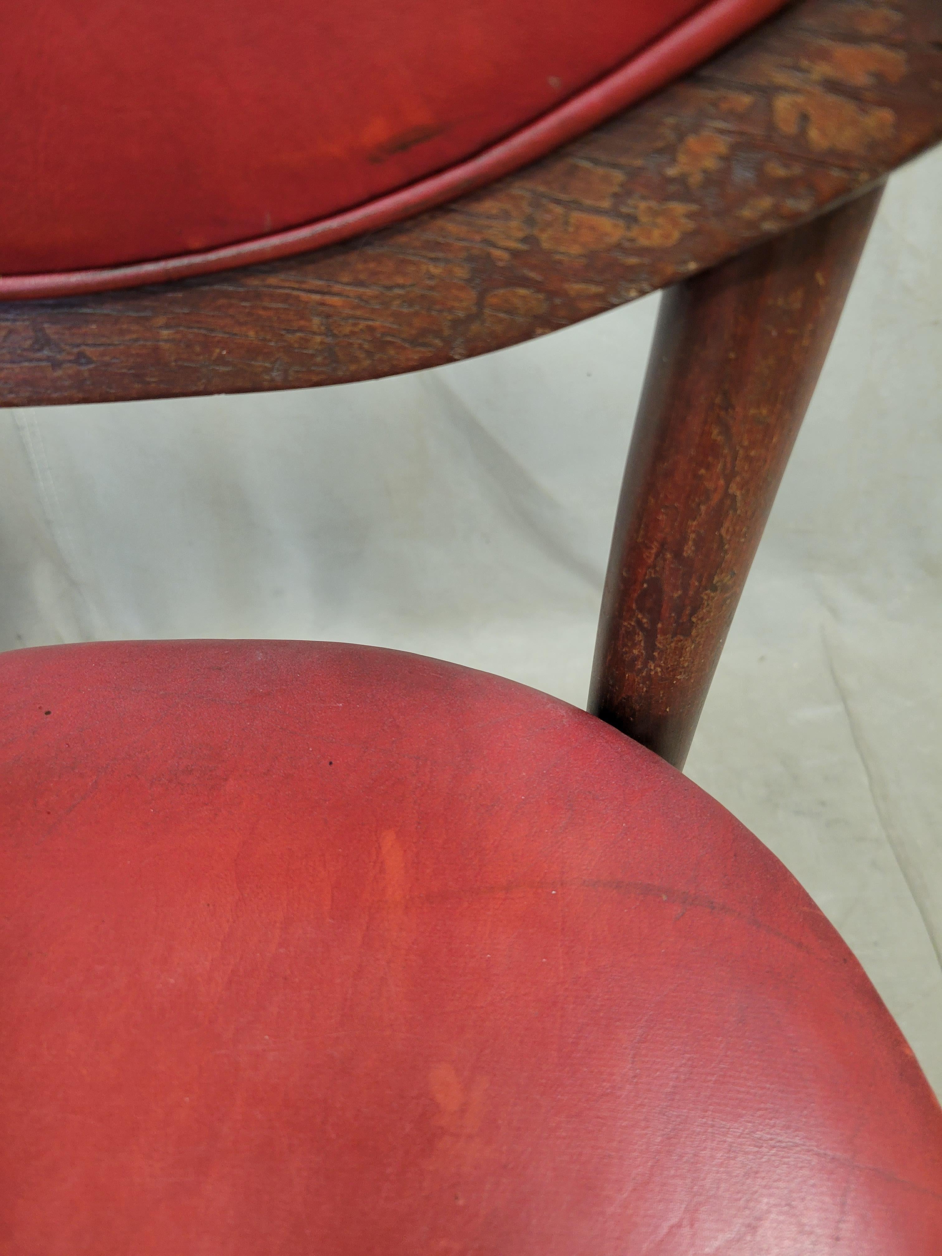 Vintage Bentwood Bar Stools with Original Ruby Red Vinyl and Brass Accents 5