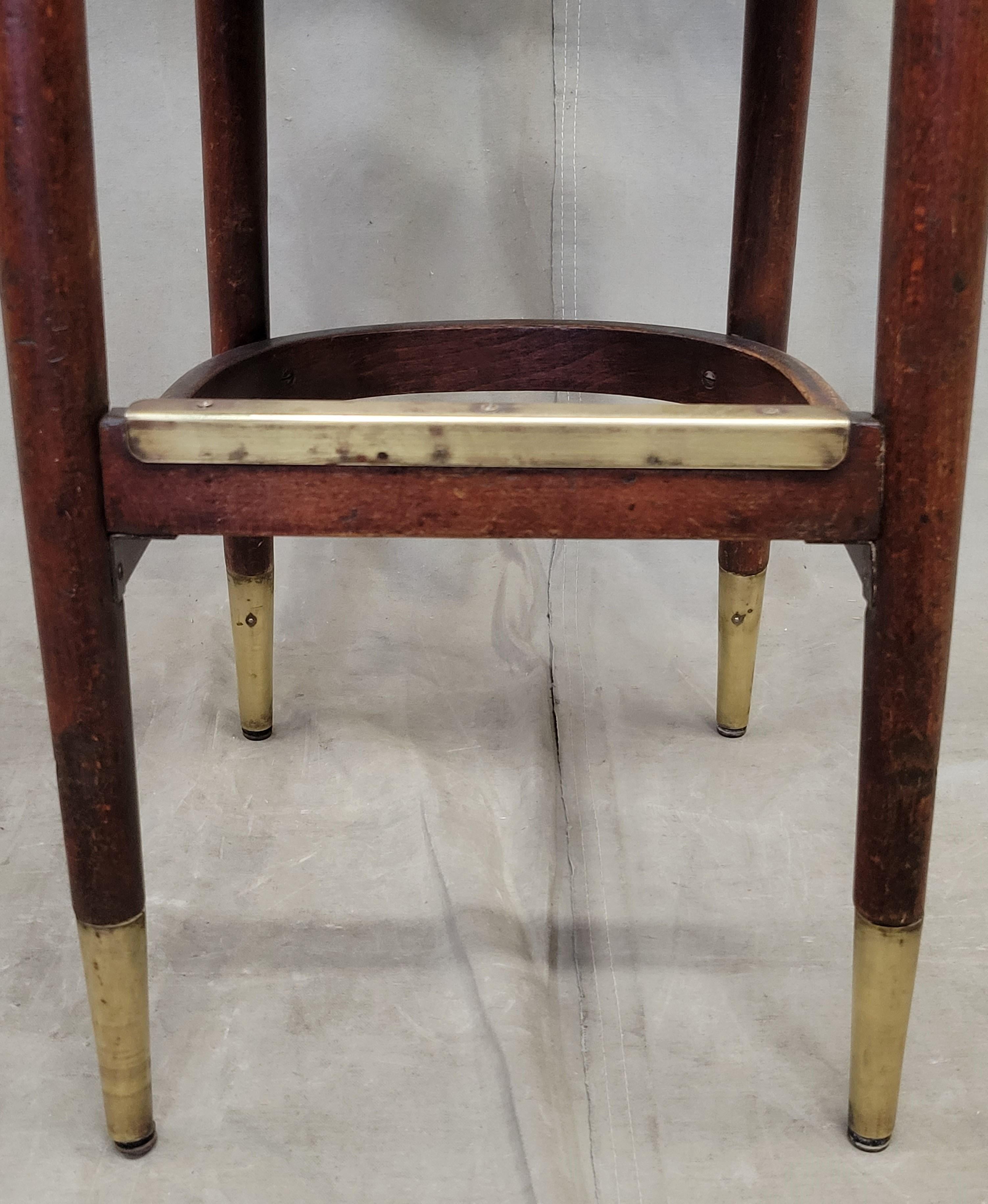 Vintage Bentwood Bar Stools with Original Ruby Red Vinyl and Brass Accents 1