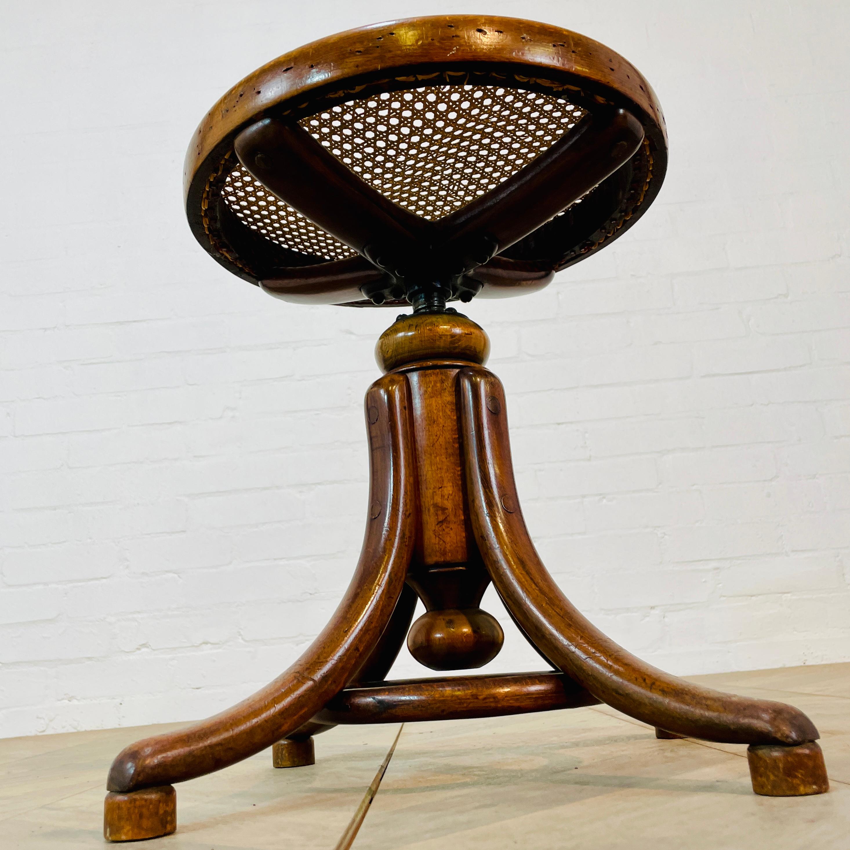 Vintage Bentwood + Cane Swivel Stool by Thonet, 1920s For Sale 6