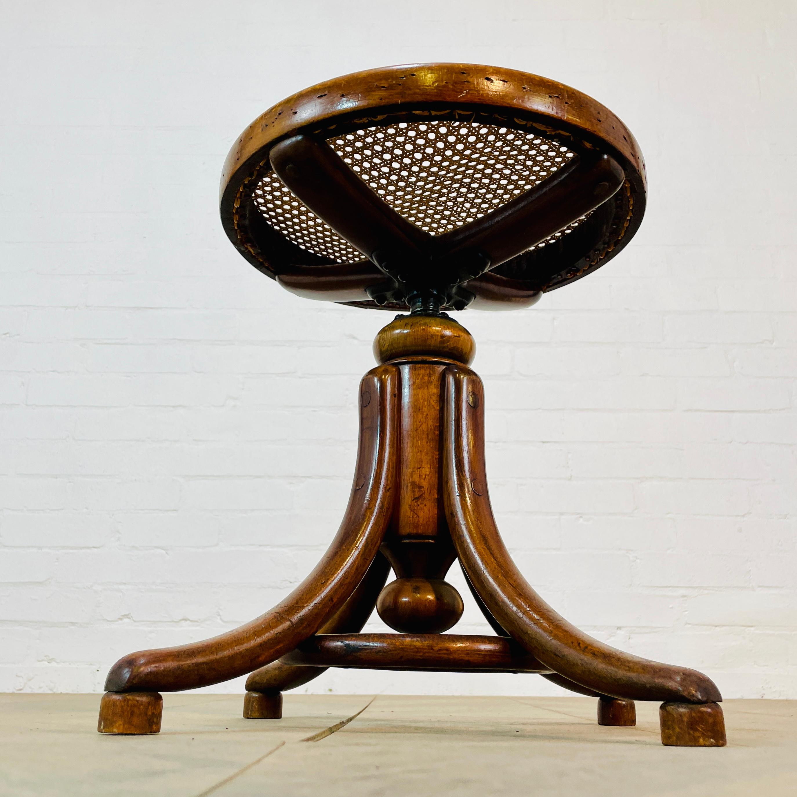 Vintage Bentwood + Cane Swivel Stool by Thonet, 1920s For Sale 7
