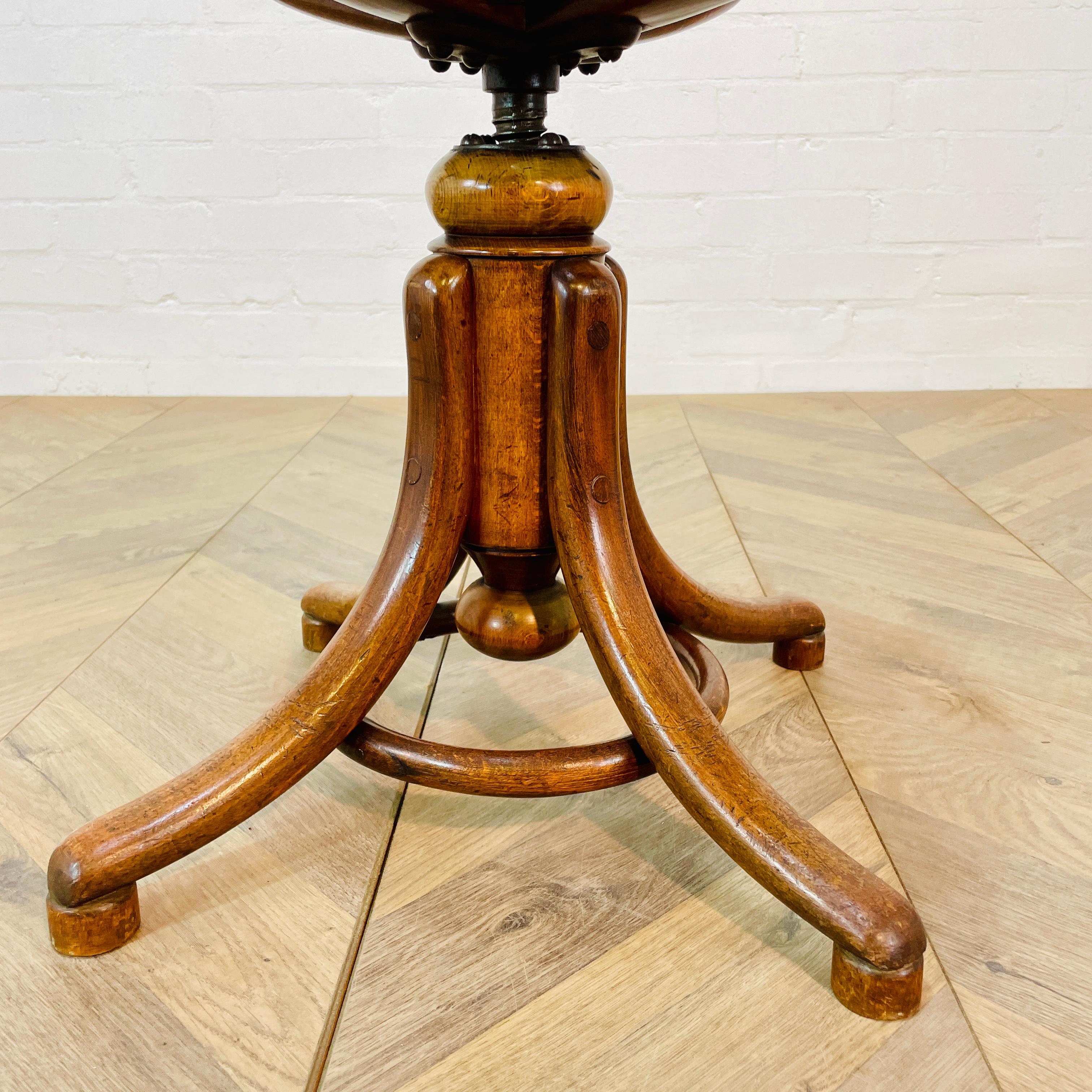 Vintage Bentwood + Cane Swivel Stool by Thonet, 1920s For Sale 1