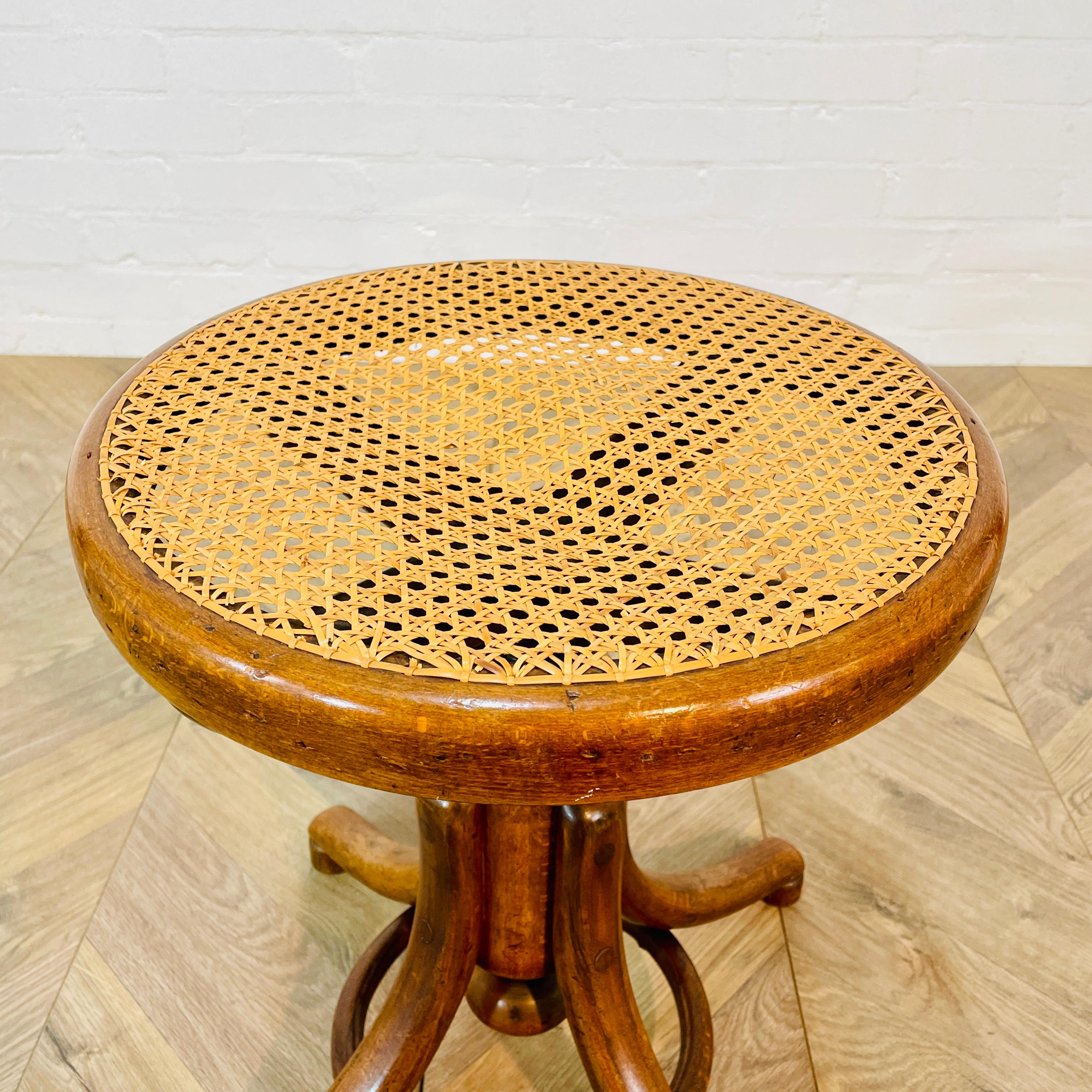 Vintage Bentwood + Cane Swivel Stool by Thonet, 1920s For Sale 2